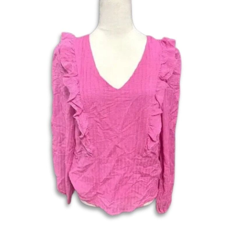 Other Vero Moda V-Neck Blouse Ruffle Striped Pattern Pink S NWOT Size S / US 4 / IT 40 - 1 Thumbnail