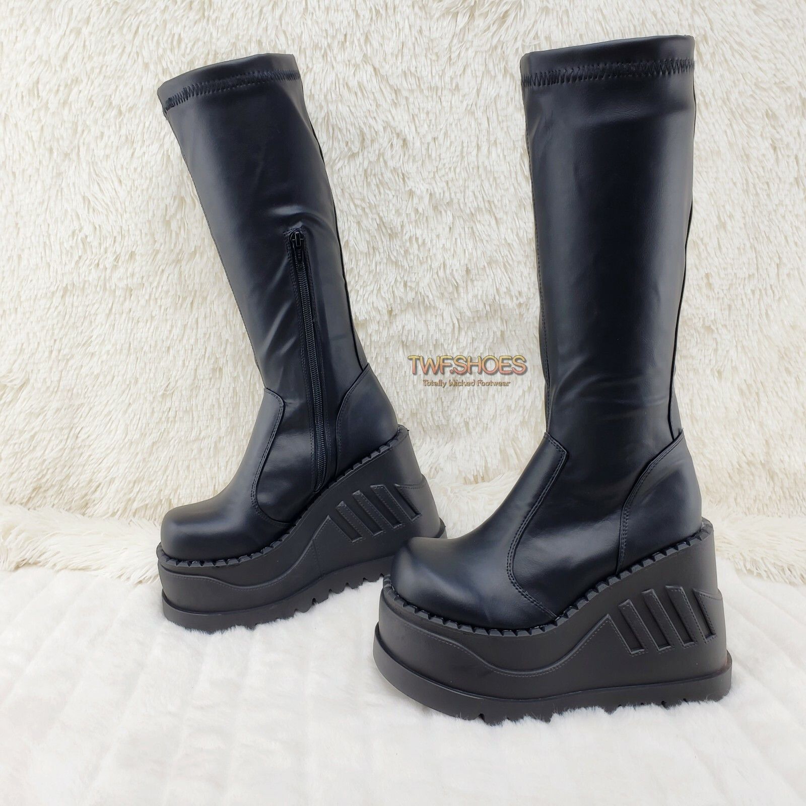 Other Stomp 200 65 Black Matte Platform Wedge Heel Knee Boots NY S Size US 9 / IT 39 - 3 Thumbnail