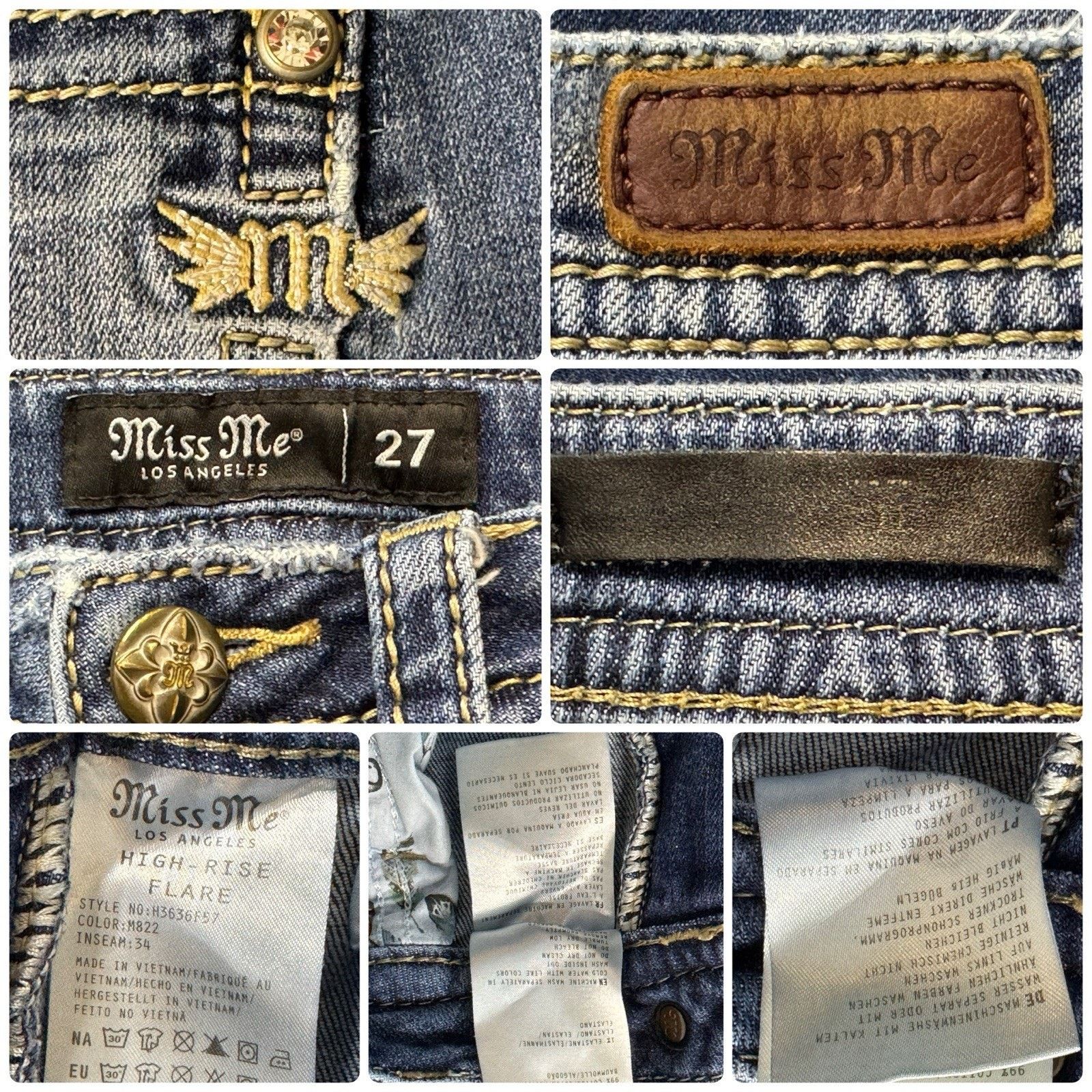 Miss Me Y2K Vintage MISS ME High Rise Crystal Patchwork Flare Jeans Size 27" / US 4 / IT 40 - 8 Thumbnail