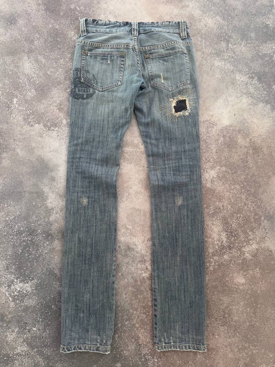 Hysteric Glamour Royal Beast Vintage Low Rise Y2K Patchwork Washed Jeans Size 27" / US 4 / IT 40 - 3 Thumbnail