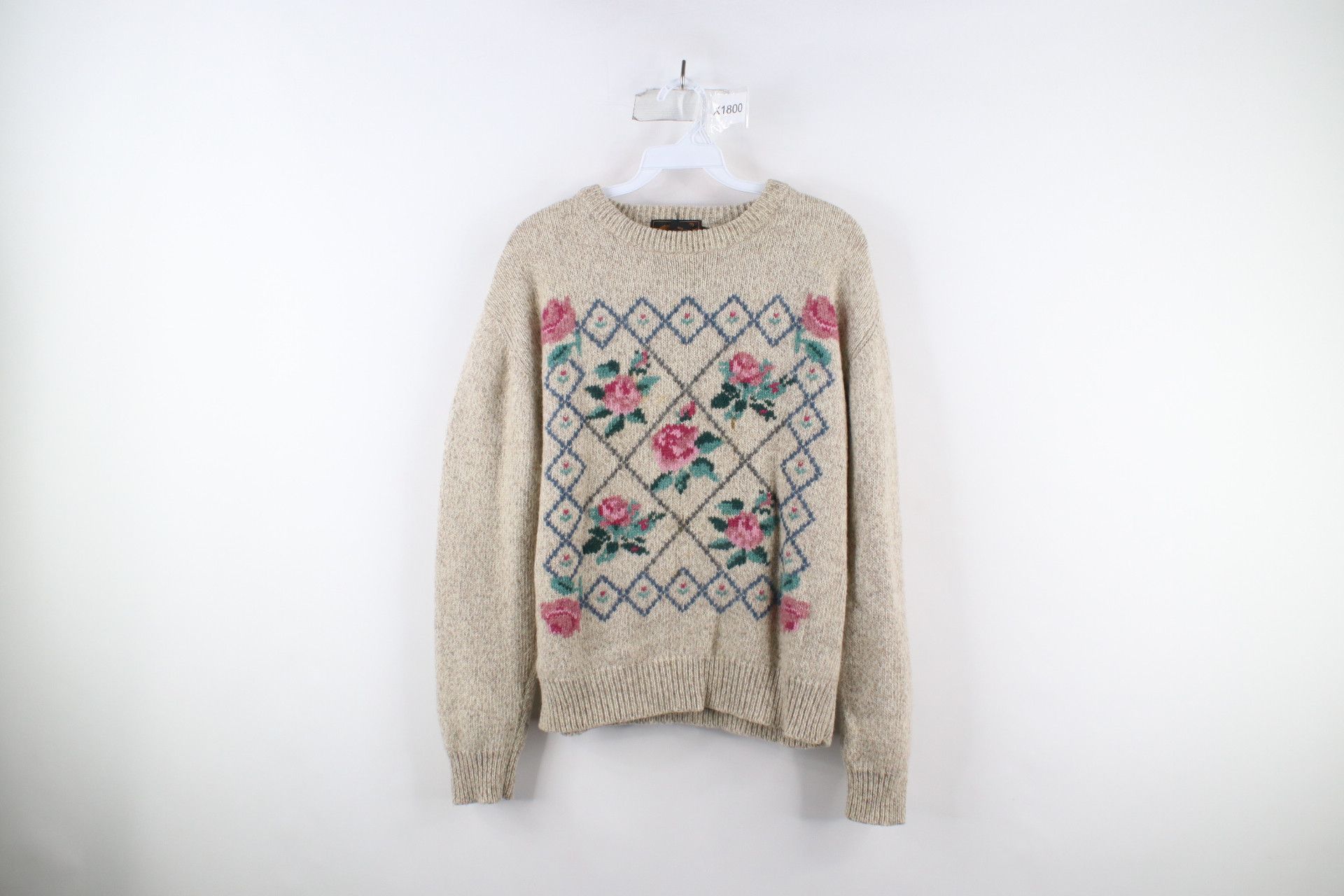 Vintage 90s Eddie Bauer Primitive Flower Wool Knit Sweater