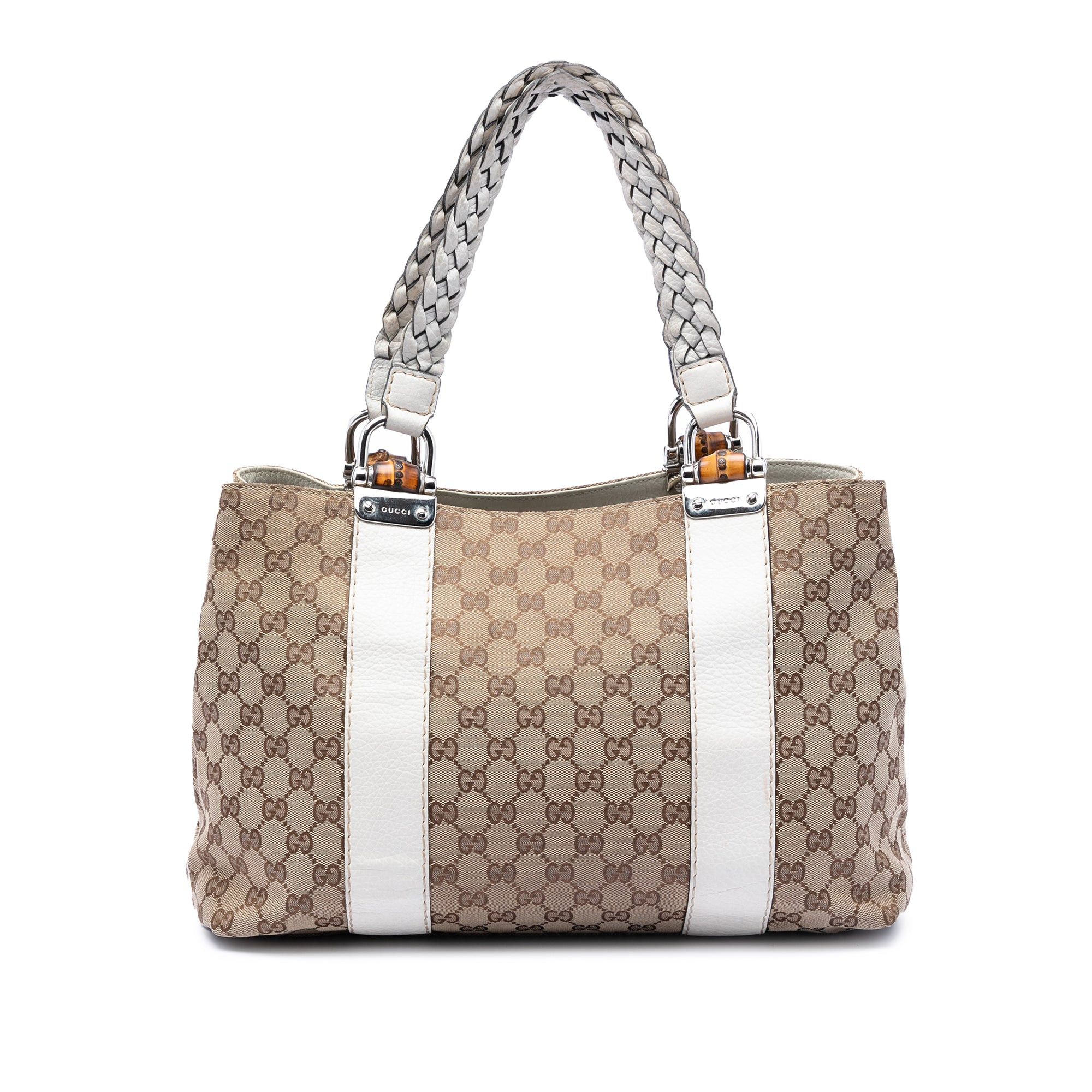 Gucci Medium GG Canvas Bamboo Libeccio Tote in White, Women's