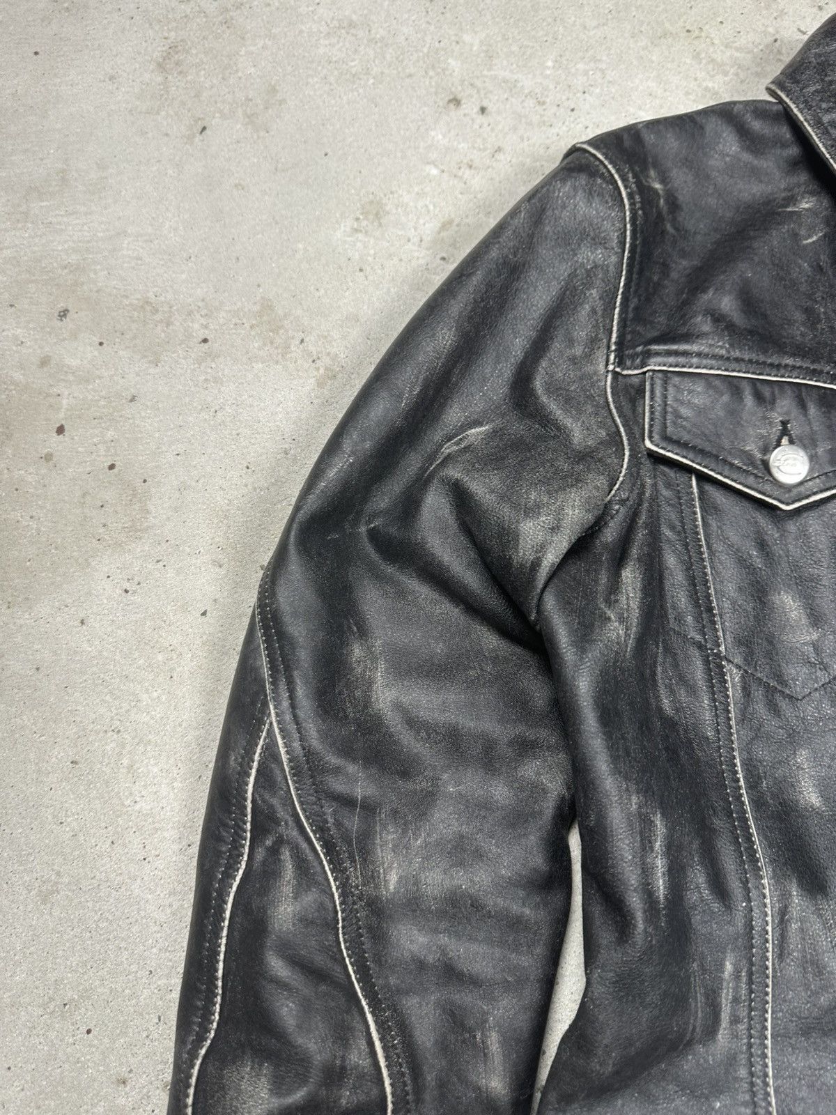 Just Cavalli Cavalli 2000s Eroded Brut Archive Leather Trucker Jacket Size M / US 6-8 / IT 42-44 - 5 Thumbnail