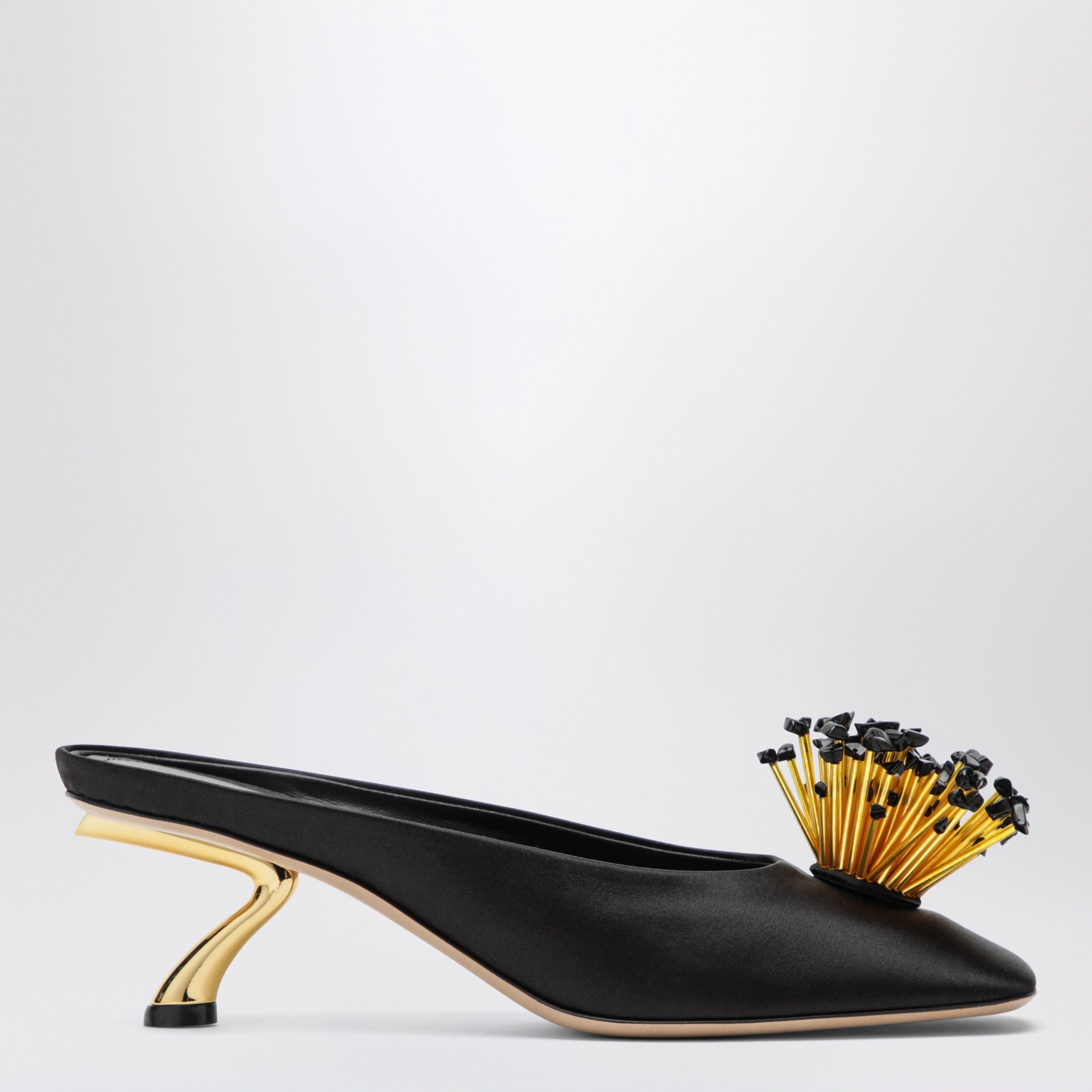 Salvatore Ferragamo Ferragamo Black Mules With Sculptural Heel And Crystal Flower Size US 8.5 / IT 38.5 - 1 Thumbnail