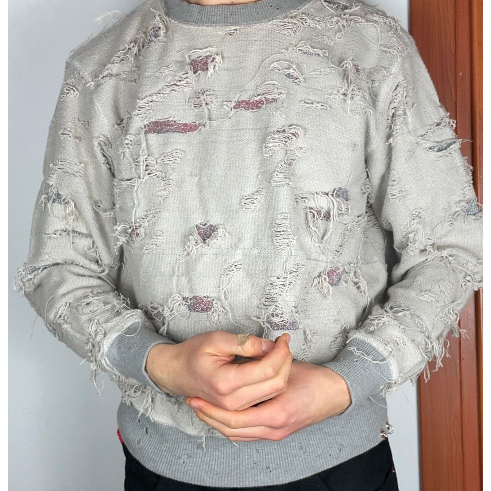 Diesel Diesel FELPA Women's Gray Crew Neck Ripped Sweatshirt Size M / US 6-8 / IT 42-44 - 2 Thumbnail