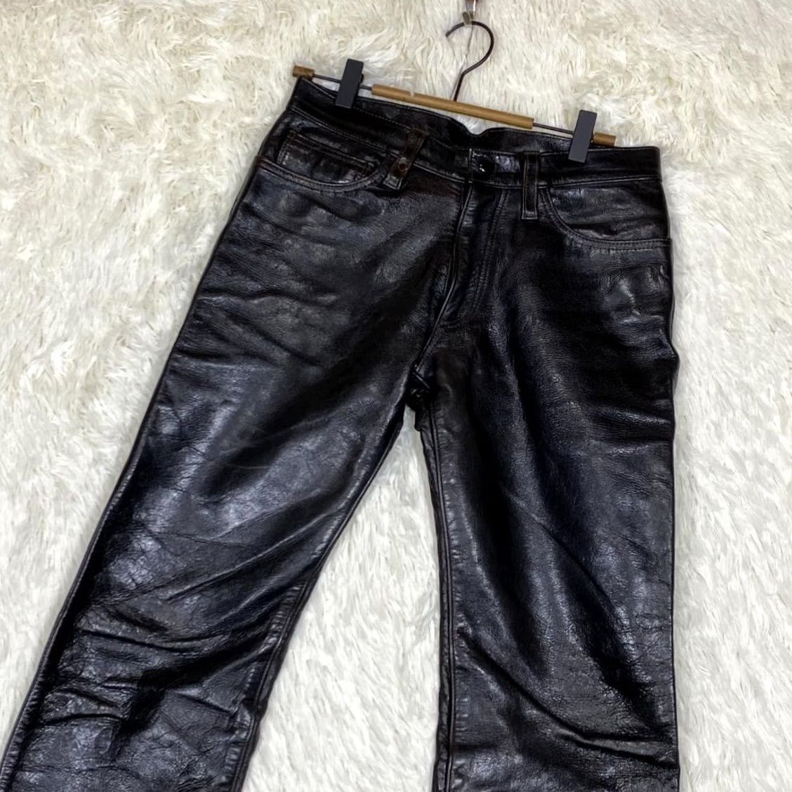 Vintage DAGDA LEATHERS Leather pants black Size 29 Size US 29 - 3 Thumbnail
