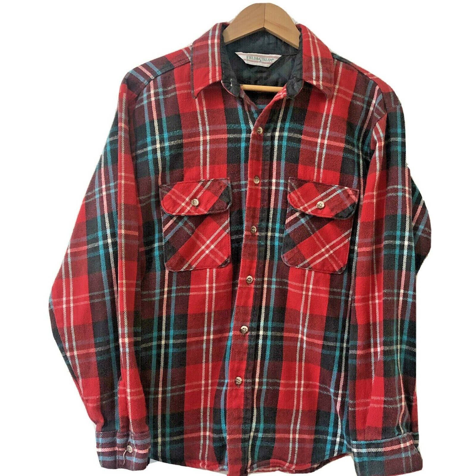 Field And Stream Vintage Field & Stream L Heavy Flannel Red Plaid Made USA Size US L / EU 52-54 / 3 - 3 Thumbnail