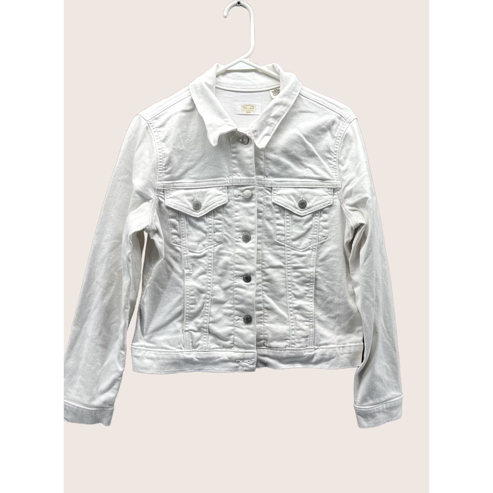 CO Signature by Levi Strauss & Co Jacket Womens Large White Denim Button Front Size L / US 10 / IT 46 - 1 Thumbnail