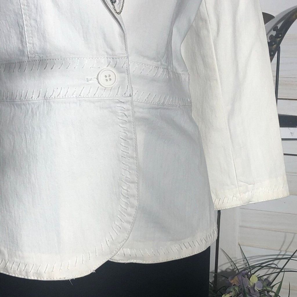Vintage Apostrophe Embroidered Blazer Button Front Cream Off White 2 Size XS / US 0-2 / IT 36-38 - 14 Thumbnail