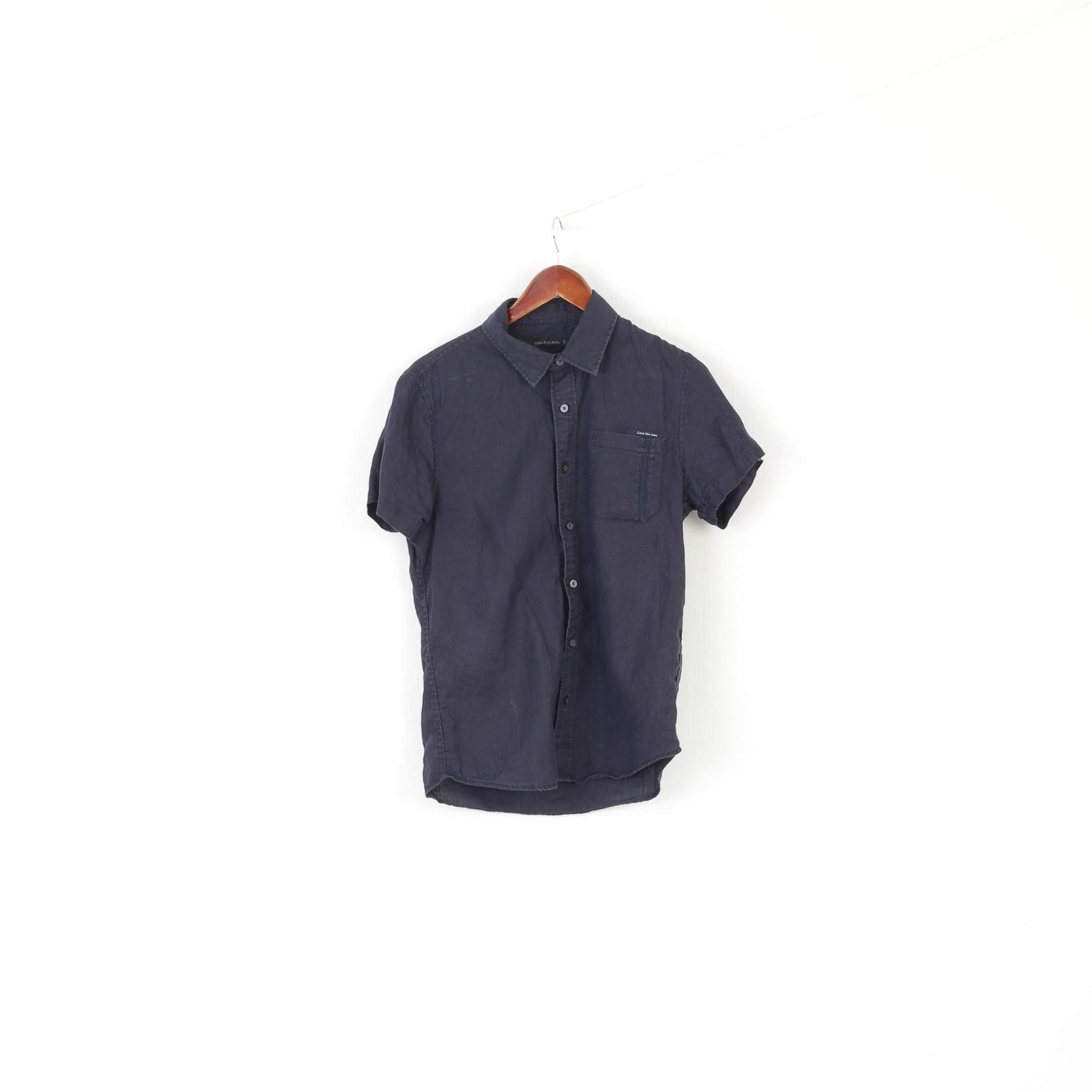 Calvin Klein Calvin Klein Jeans Men S Casual Shirt Navy Linen 0231 Size US S / EU 44-46 / 1 - 2 Thumbnail