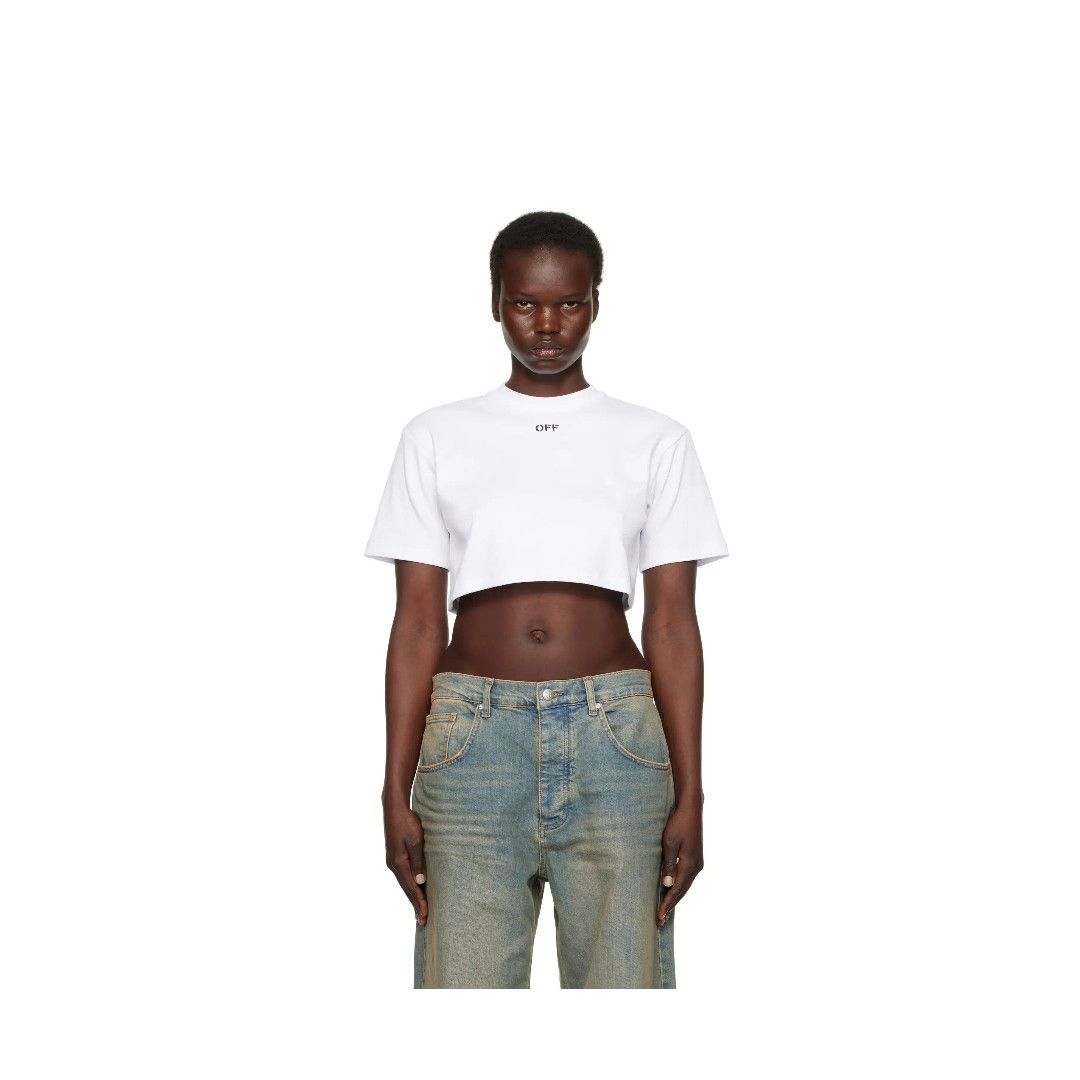 Off-White o1mle0425 Off Stamp Rib Cropped T-Shirt in White Size XS / US 0-2 / IT 36-38 - 1 Thumbnail