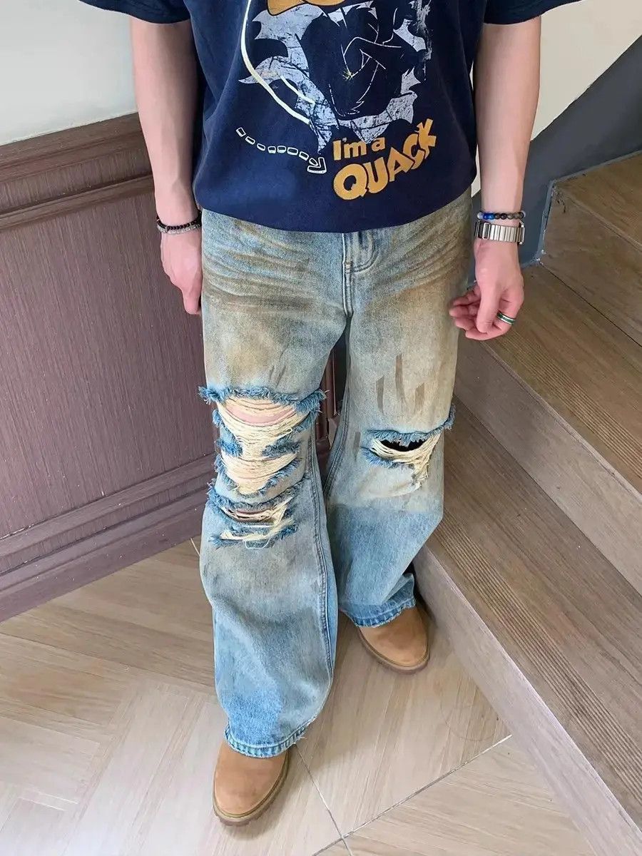 Japanese Brand Retro loose ripped jeans Size US 32 / EU 48 - 5 Thumbnail
