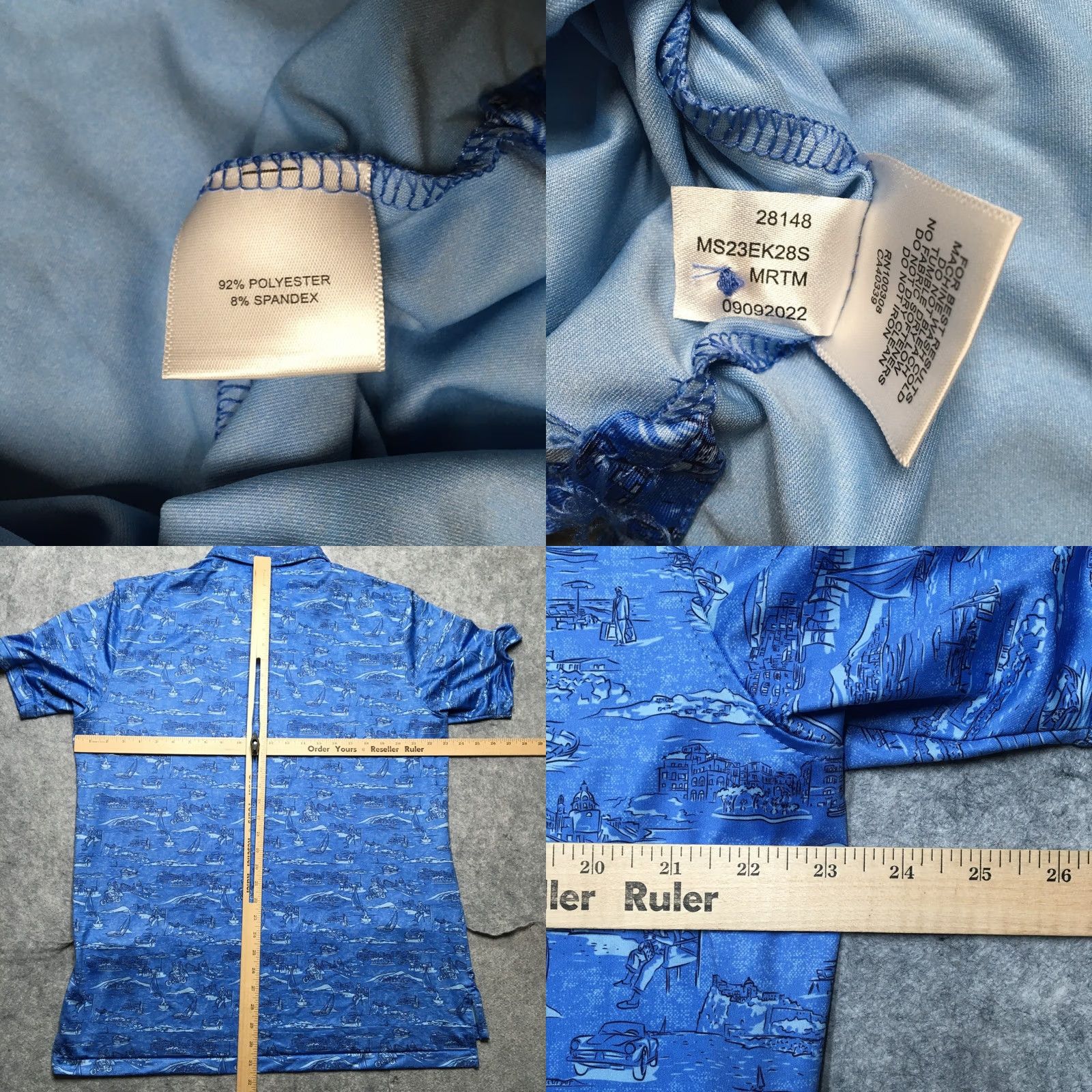 Peter Millar Peter Millar Italian Escape Jersey Print Polo Mens L Blue Coast Beach AOP Golf Modern Preppy Summer Comfort Crown Crafted Shirt Mens L Blue Size US L / EU 52-54 / 3 - 8 Thumbnail