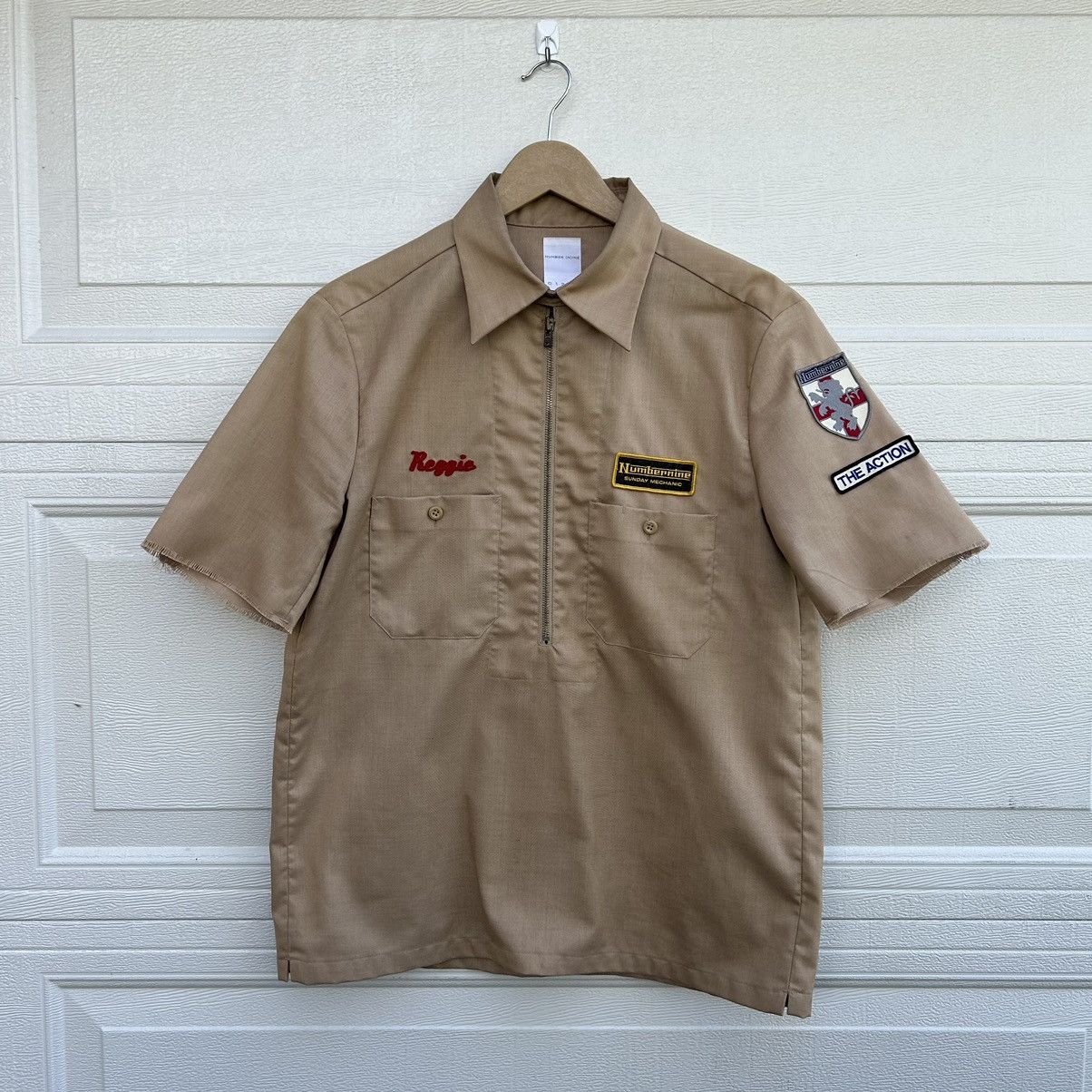 image of Number N Ine Number Nine S/s '00 Mechanic Half-Zip Shirt in Brown, Men's (Size Large)