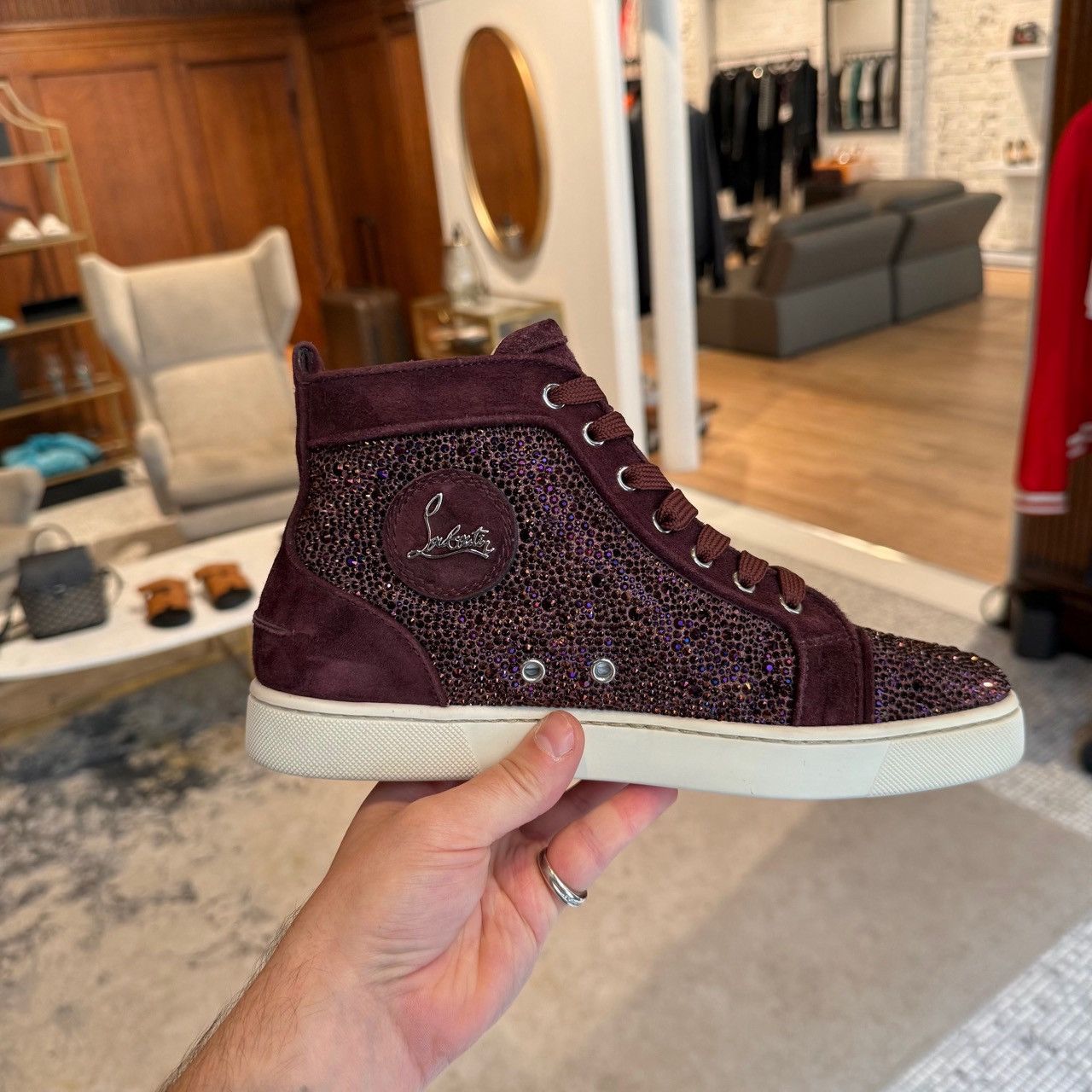 Christian Louboutin Christian Louboutin Burgundy Louis Strass High-top Sneakers Size US 8 / EU 41 - 12 Thumbnail
