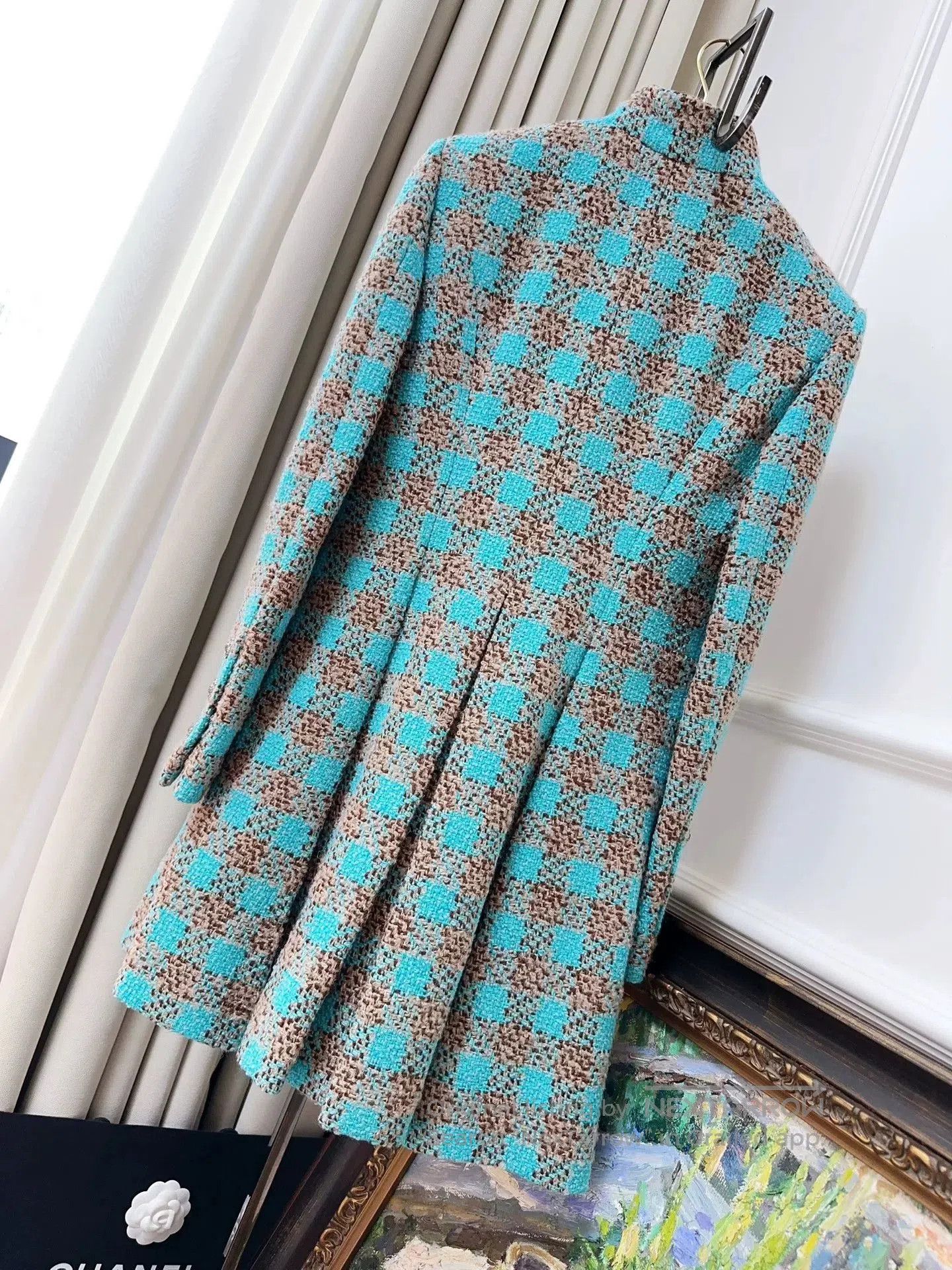 Chanel vintage chanel teal checkered dress coat. Size US M / EU 48-50 / 2 - 2 Thumbnail