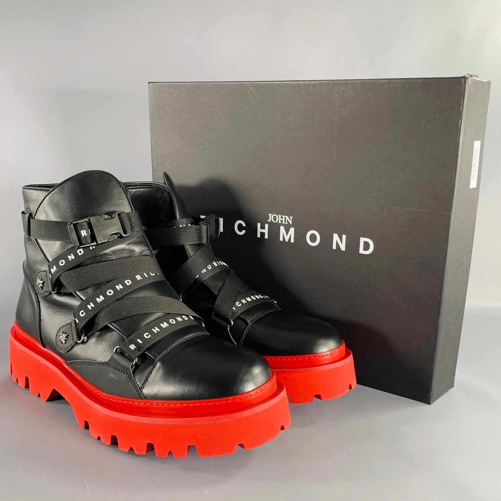 John Richmond Size 13 Black Red Solid Leather Track Sole Boots Size US 13 / EU 46 - 9 Thumbnail