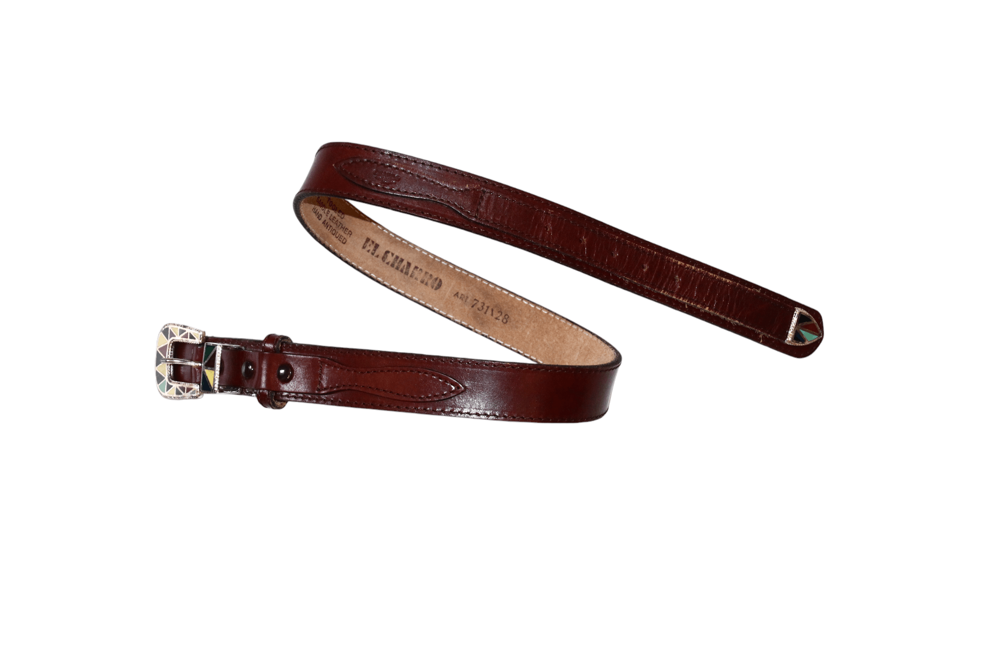 Vintage El Charro tooled saddle leather hand crafted western belt Size ONE SIZE - 2 Thumbnail