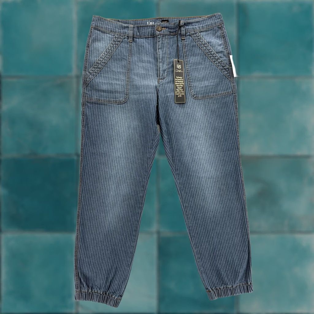Vintage Diane Gilman DG2 Tapered Jeans Womens 16 Blue Striped Denim High Rise Jogger NWT Size 38" / US 16 / IT 52 - 1 Thumbnail
