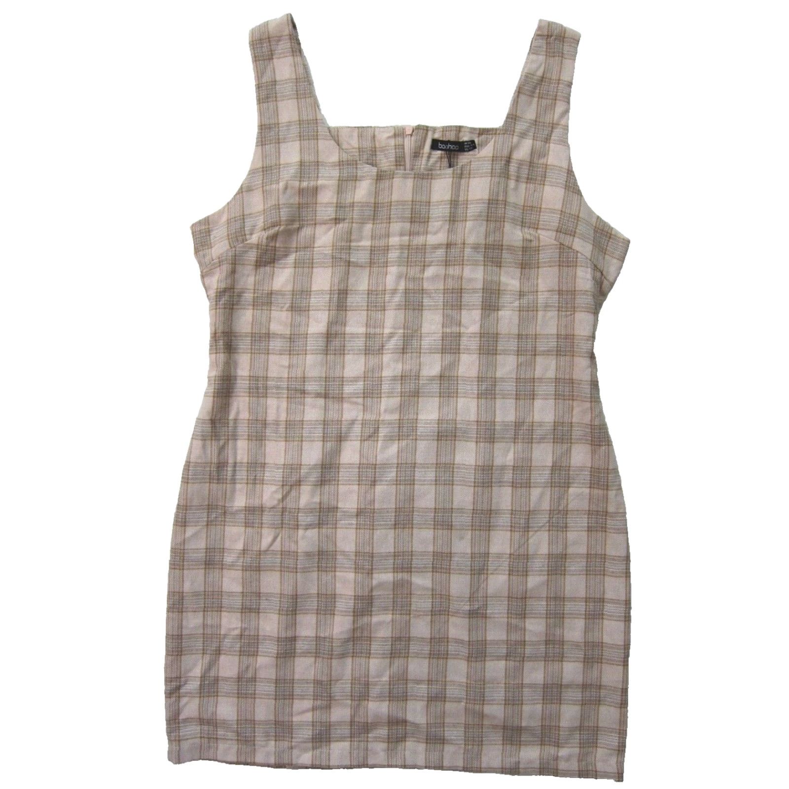 Boohoo NWT Boohoo Brown Stone Blue Plaid Scoop Neck Tank Pinafore Dress Women 12 Large Size XL / US 12-14 / IT 48-50 - 2 Thumbnail