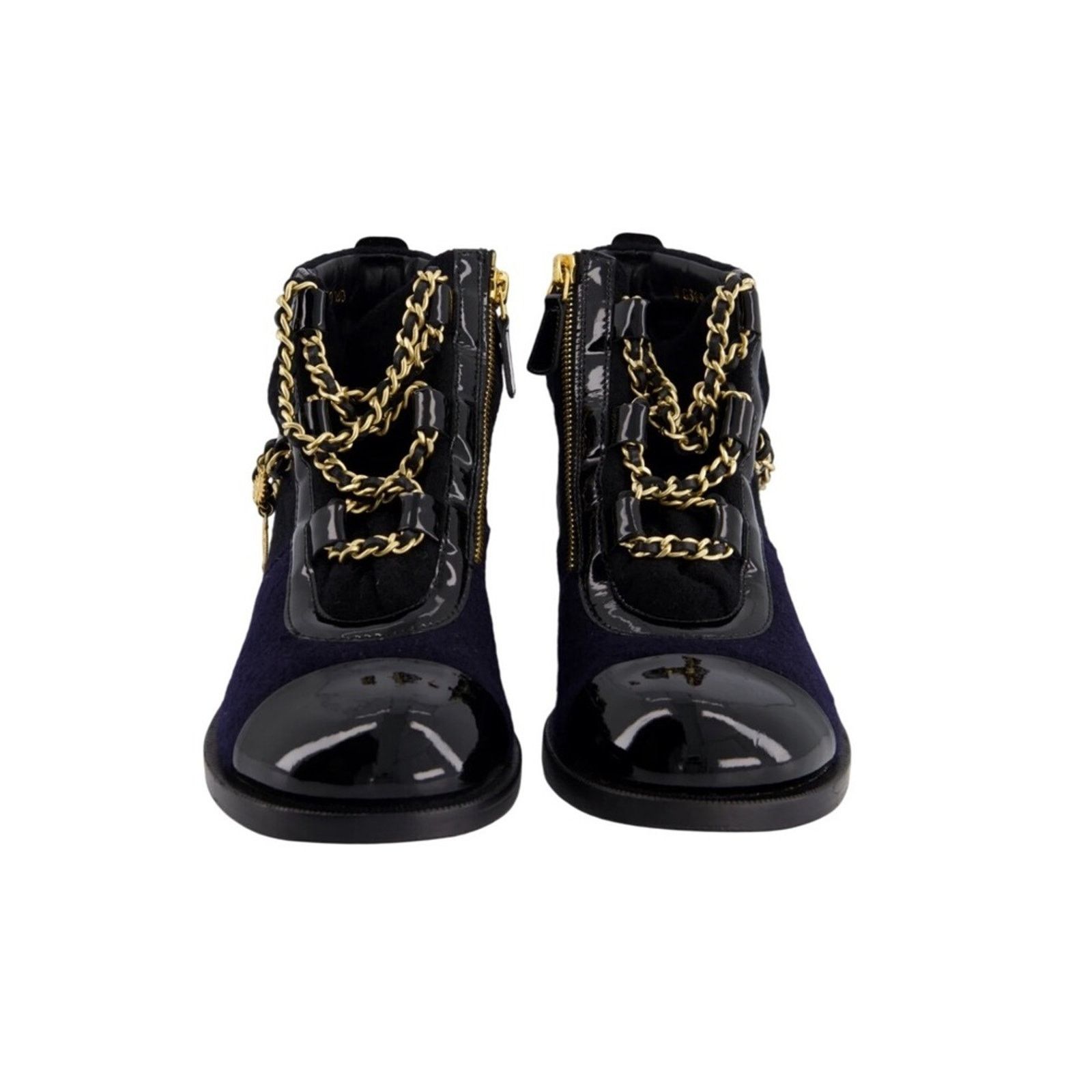 Chanel CHANEL Black Tweed Cap Toe Ankle Boots Gold Chain Size US 7.5 / IT 37.5 - 1 Thumbnail