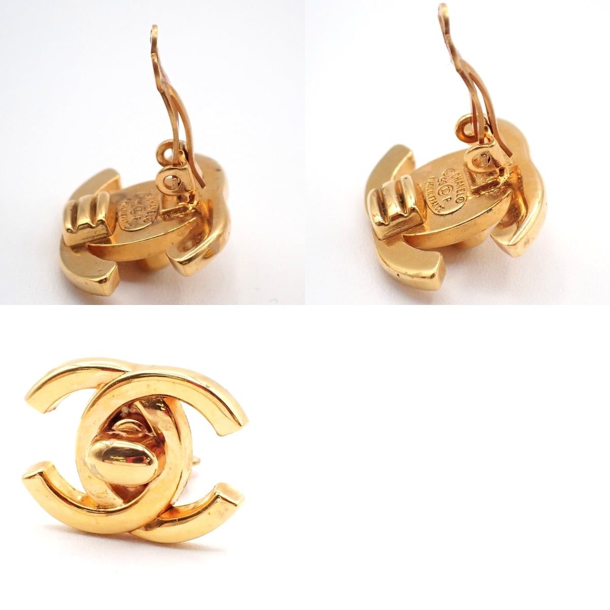 Chanel Gold Plated CC Turnlock Stud Earrings Gold