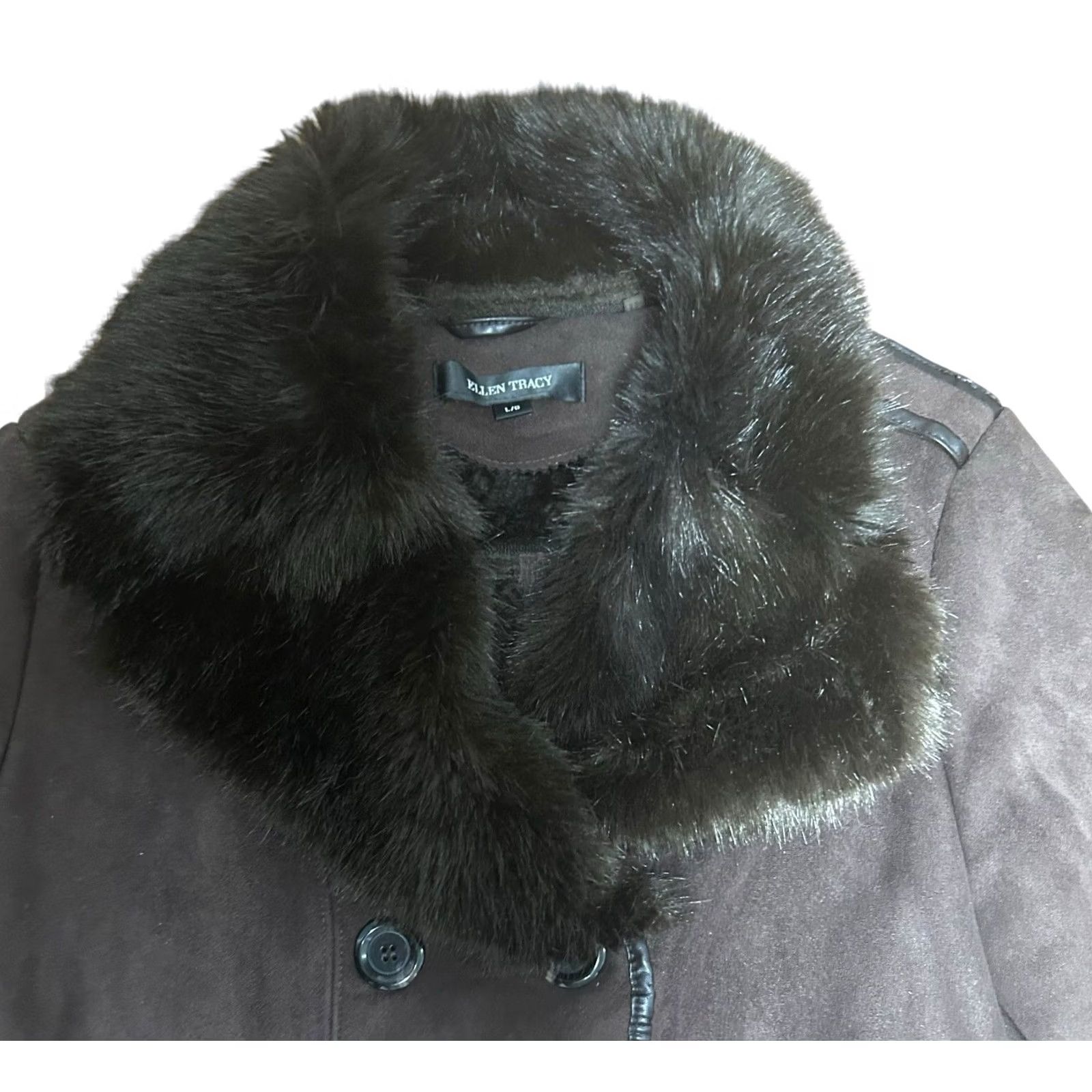 Ellen Tracy VINTAGE Ellen Tracy Coat Belted Brown W/Very Faux Fur Collar Lining Women's Large Damage Size L / US 10 / IT 46 - 4 Thumbnail