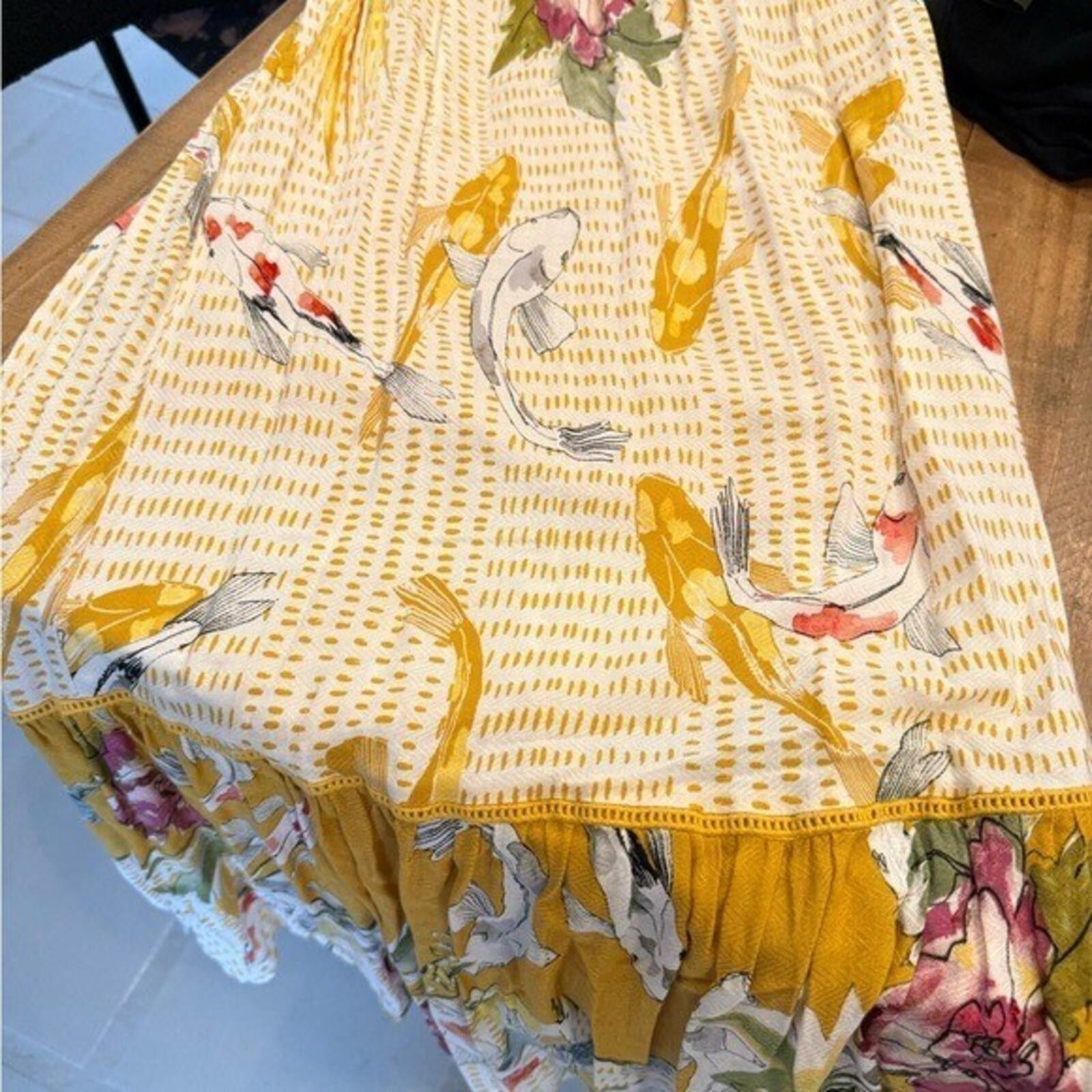 Anthropologie One September Anthro Koi Fish Embroidered Maxi Dress XS Size XS / US 0-2 / IT 36-38 - 8 Thumbnail