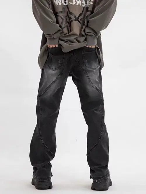 Japanese Brand × Jean Black heavyweight micro-flare buttoned wide-leg jeans Size US 32 / EU 48 - 2 Thumbnail
