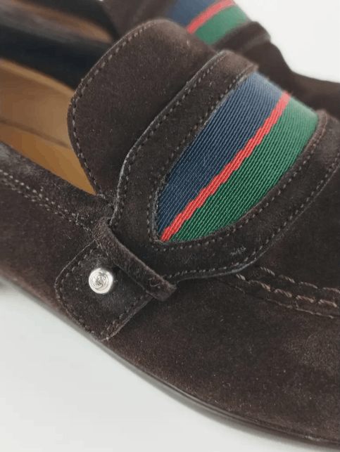 Gucci Gucci Brown Suede Web Slip On Loafers Size US 7 / EU 40 - 6 Thumbnail