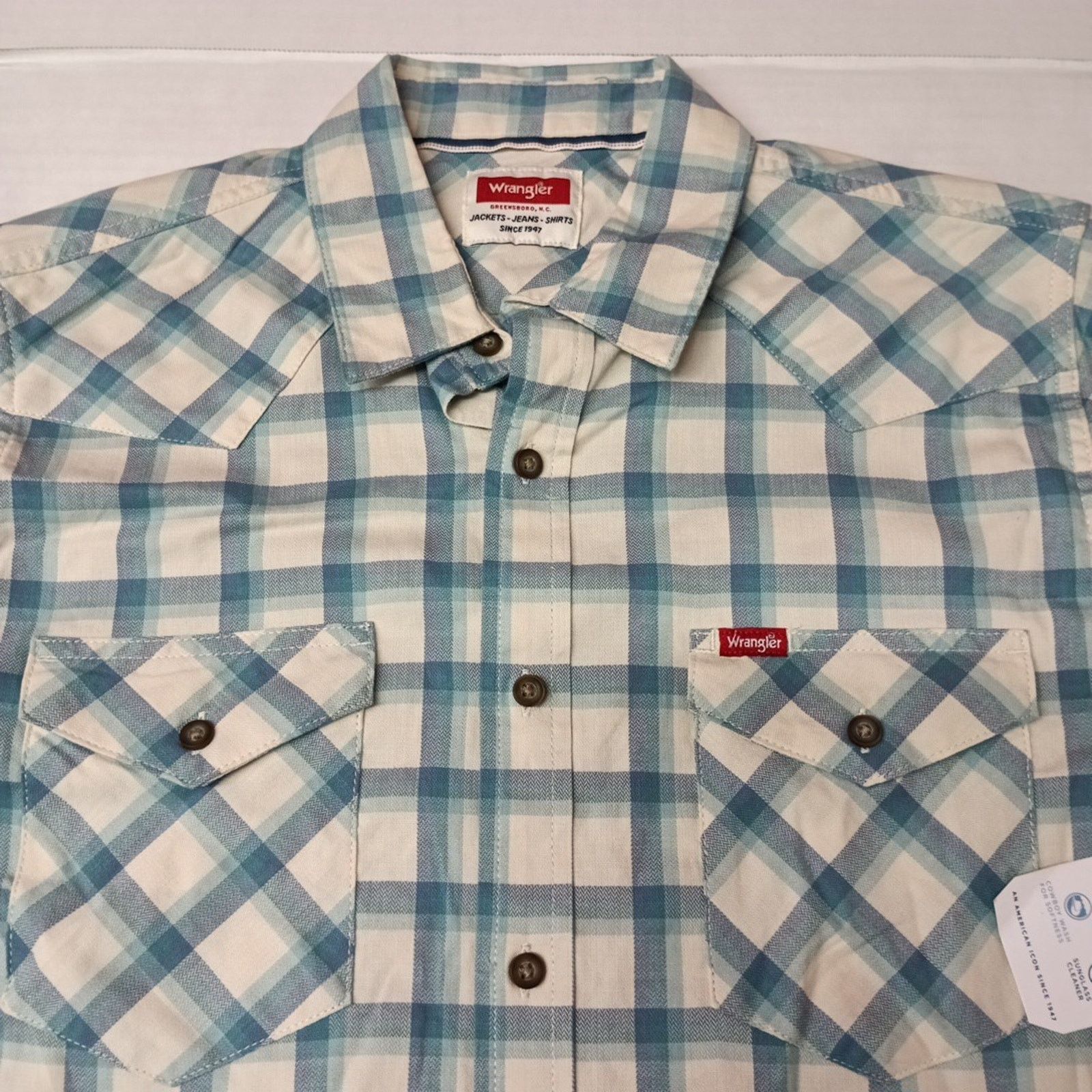 Wrangler Wrangler Cowboy Wash Twill Shirt Men's M Nile Blue Checkered Size US M / EU 48-50 / 2 - 3 Thumbnail