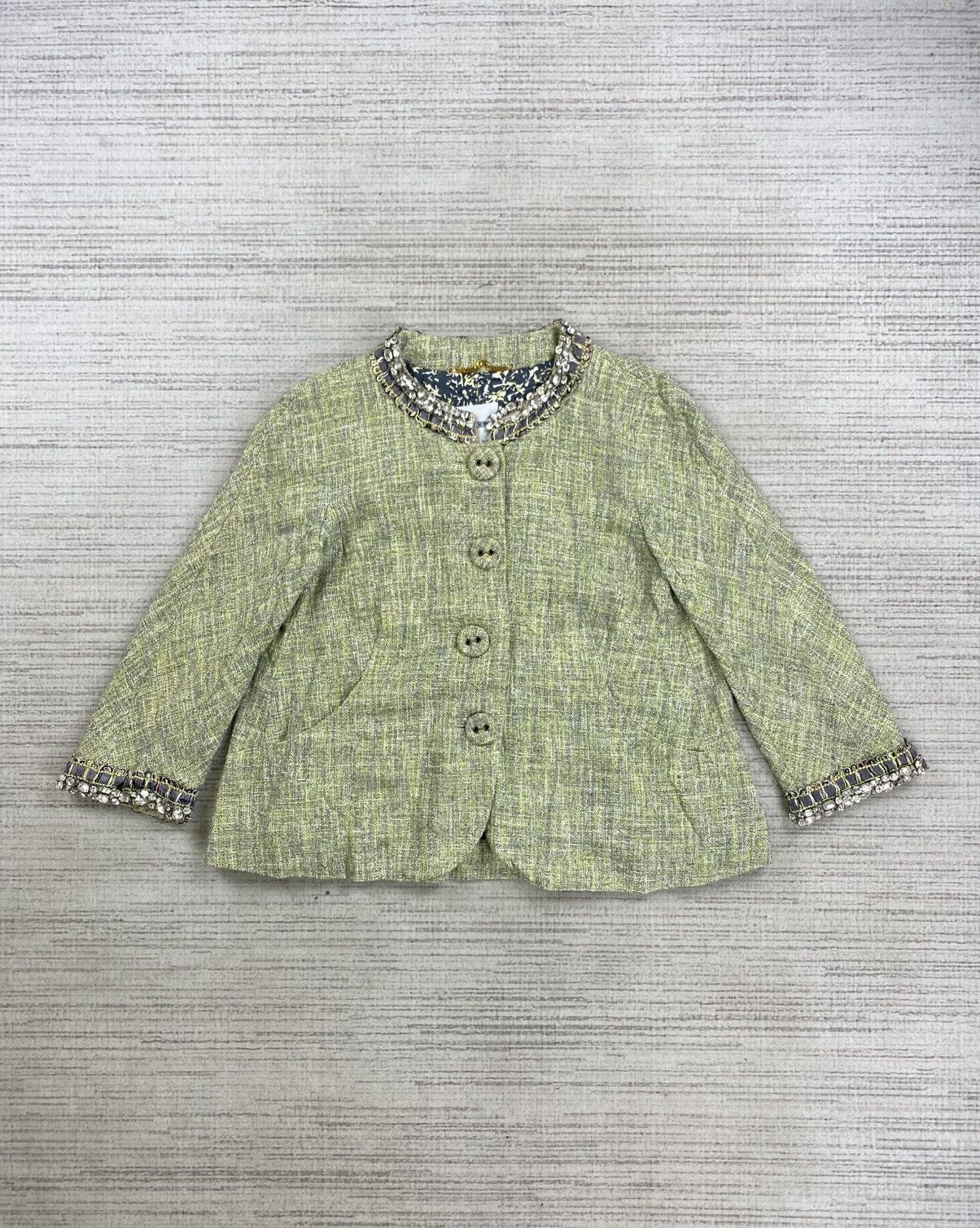 Moschino × Vintage Vintage Moschino Tweed Lime Green Cropped Jacket Size M / US 6-8 / IT 42-44 - 1 Thumbnail