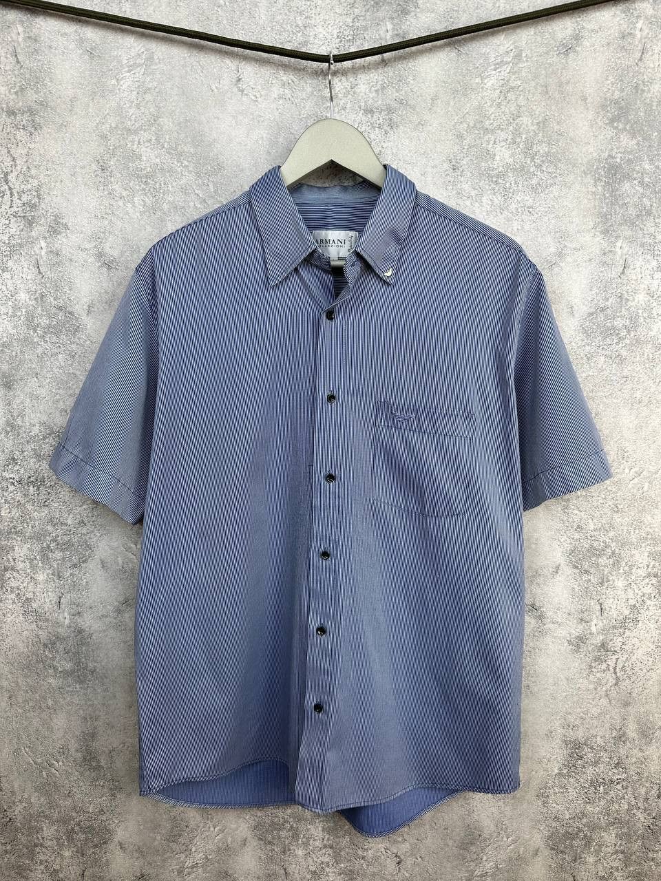 Armani Collezioni Armani Collezioni Striped Button-Up Shirt Short Sleeve Blue Size US L / EU 52-54 / 3 - 1 Thumbnail