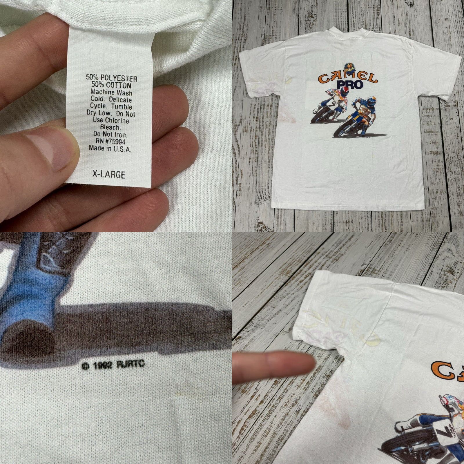 Camel VINTAGE Rival Sport 90s Camel Pro Racing Motorcycle Cigarette Promo Pocket T-Shirt XL White Graphic Print Mens Size US XL / EU 56 / 4 - 8 Thumbnail