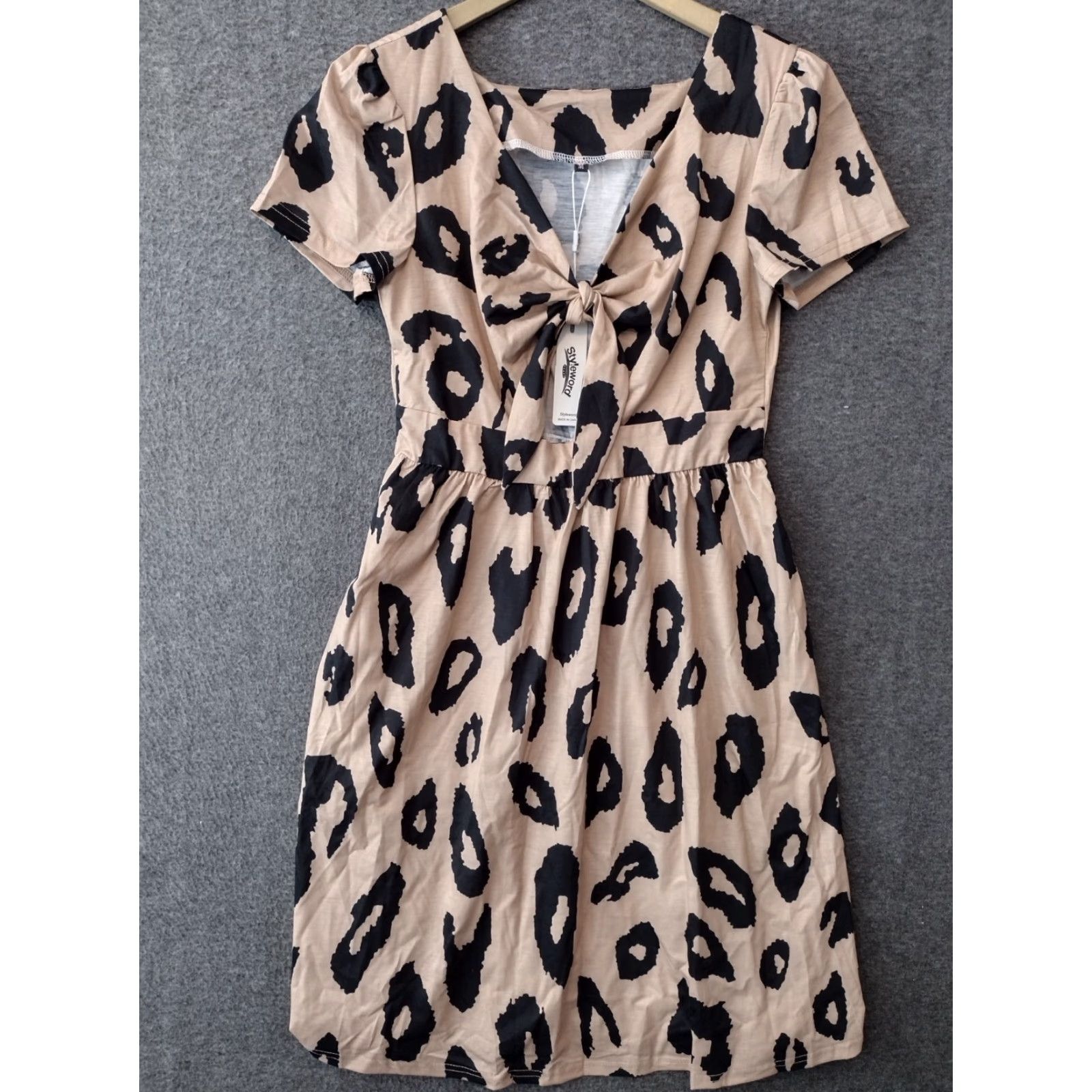 Vintage Styleword Animal Print Loose Tan Twill Leopard Dress M Size M / US 6-8 / IT 42-44 - 2 Thumbnail