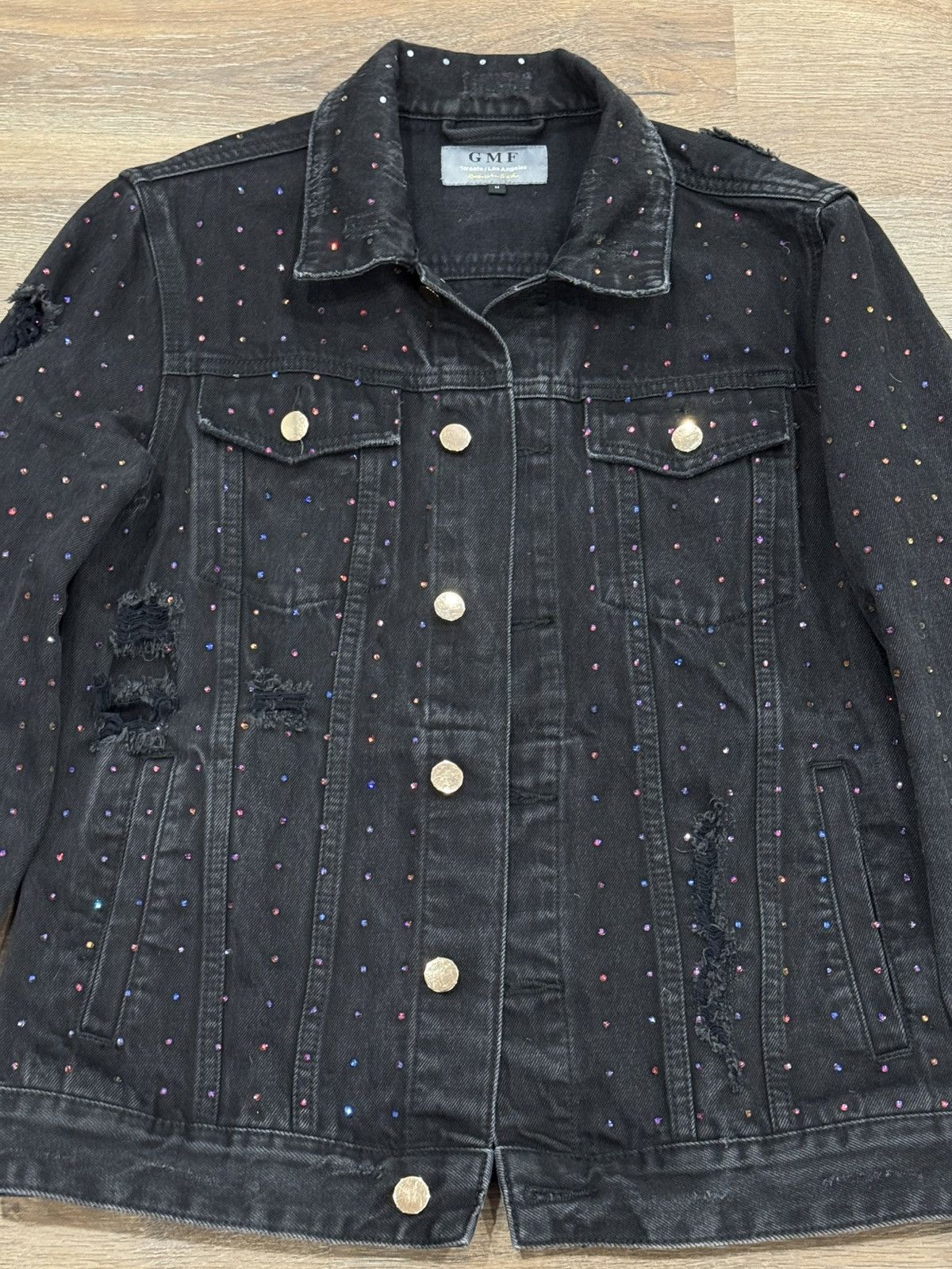 Other GMF Rhinestone Denim Jacket Distressed Crystal Trucker Size US M / EU 48-50 / 2 - 8 Thumbnail