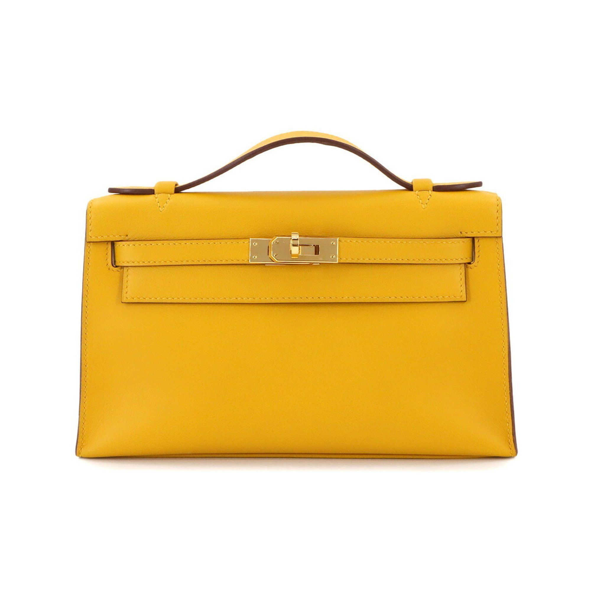 Hermes Pochette Kelly Swift Jaune Ambre Handbag C Engraved Gold