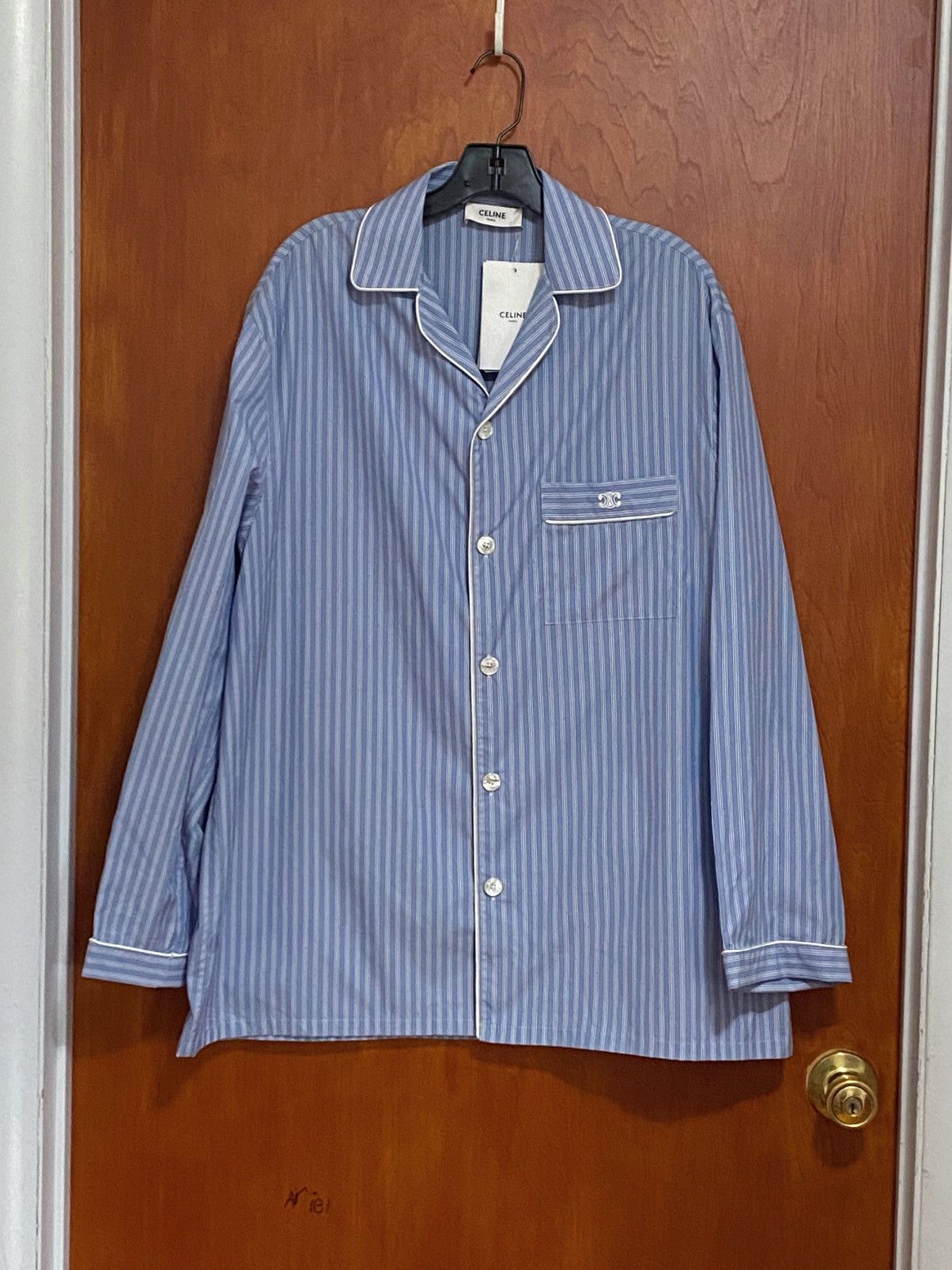 Celine Celine Logo-Embroidered Striped Shirt size 52/us size 42 Size US L / EU 52-54 / 3 - 4 Thumbnail