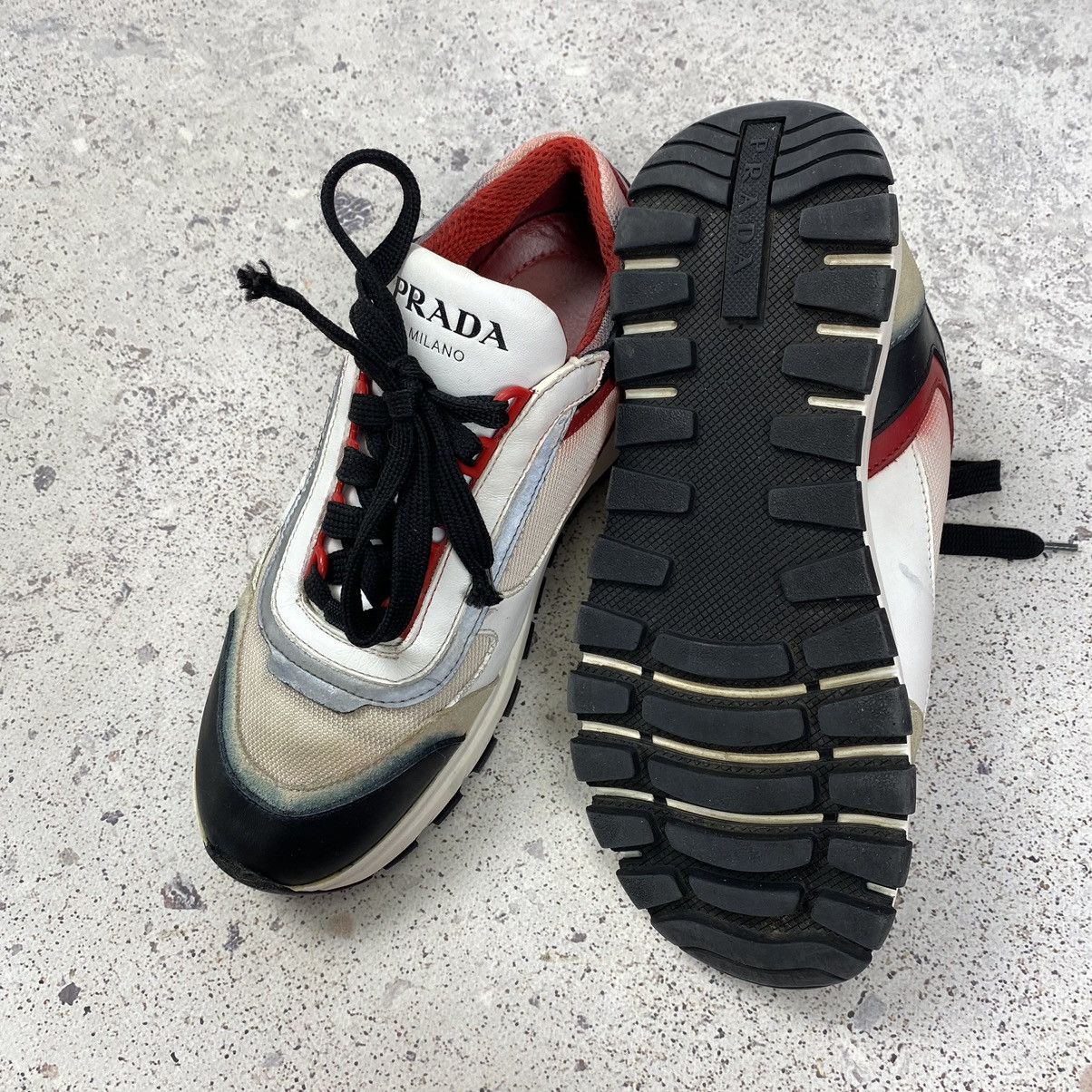 Authentic Prada Prax 01 White Leather Shoes 1E887L Sneakers