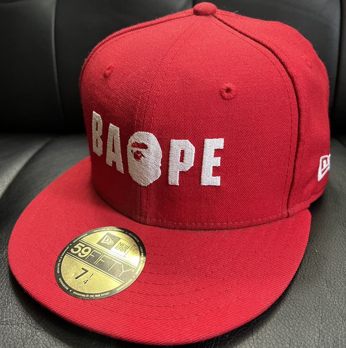 image of Bape x New Era 5950 Cap 7 1/4 in Red, Men's