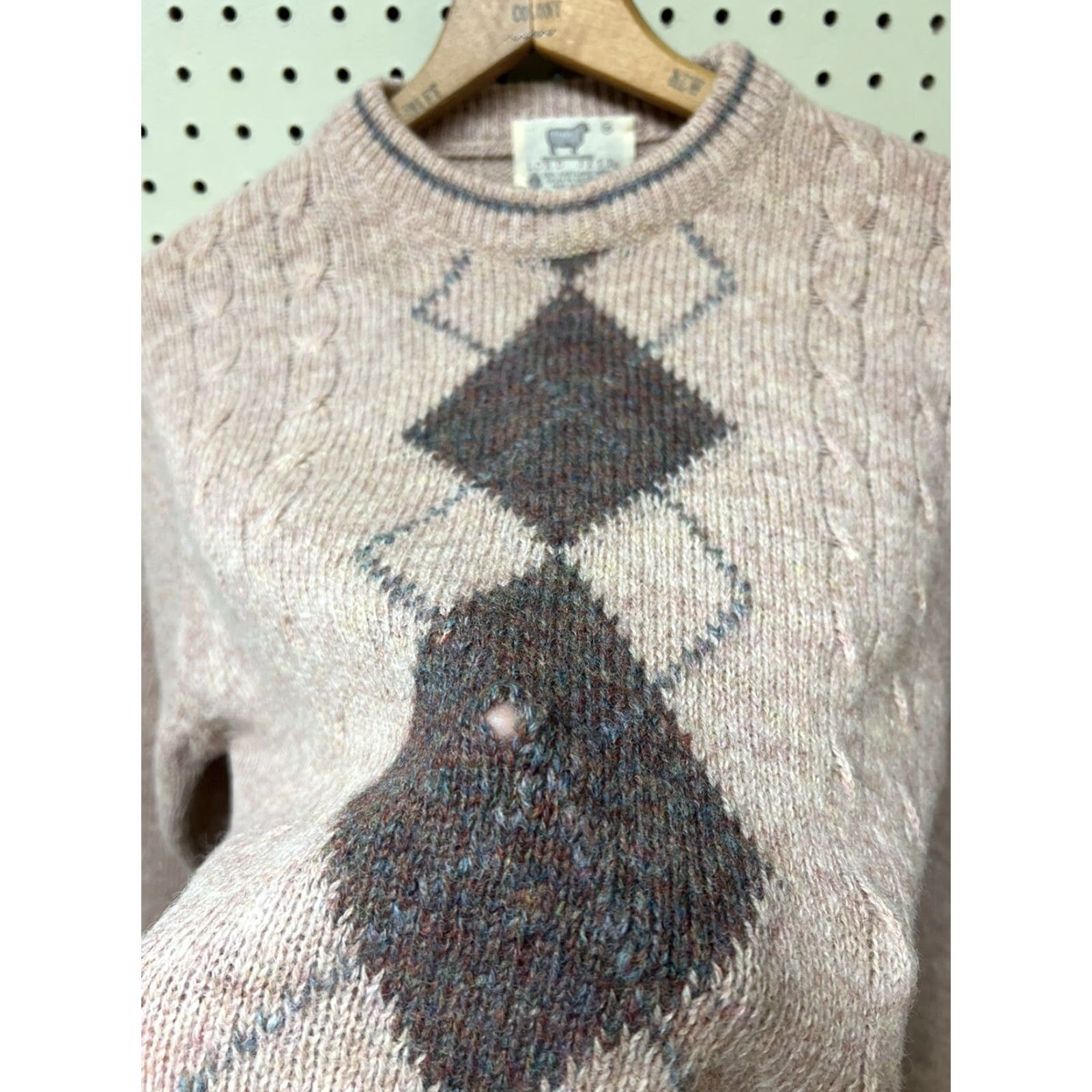 Vintage VINTAGE Lord Jeff Sweater Mens Medium Tan 100% Shetland Wool Made In Ireland Geometric Knit 80s Scotland Mens Size US M / EU 48-50 / 2 - 4 Thumbnail