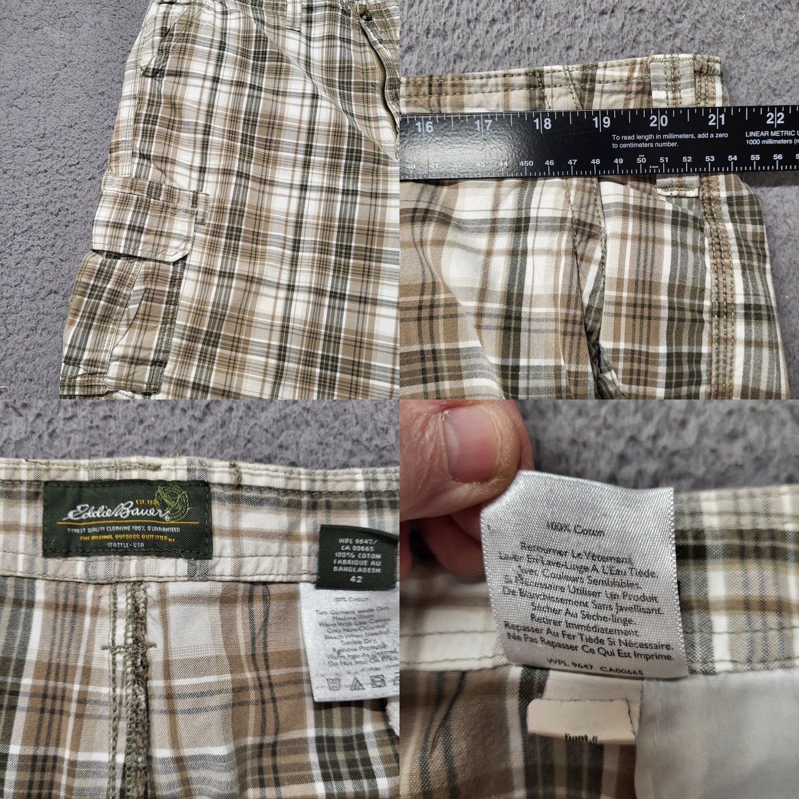 Eddie Bauer Eddie Bauer Cargo Shorts Men 42 Brown Plaid Khaki Pocket Cargo Pockets Camping Hiking Fishing Summer Outdoor Vintage: No? Size US 42 / EU 58 - 8 Thumbnail
