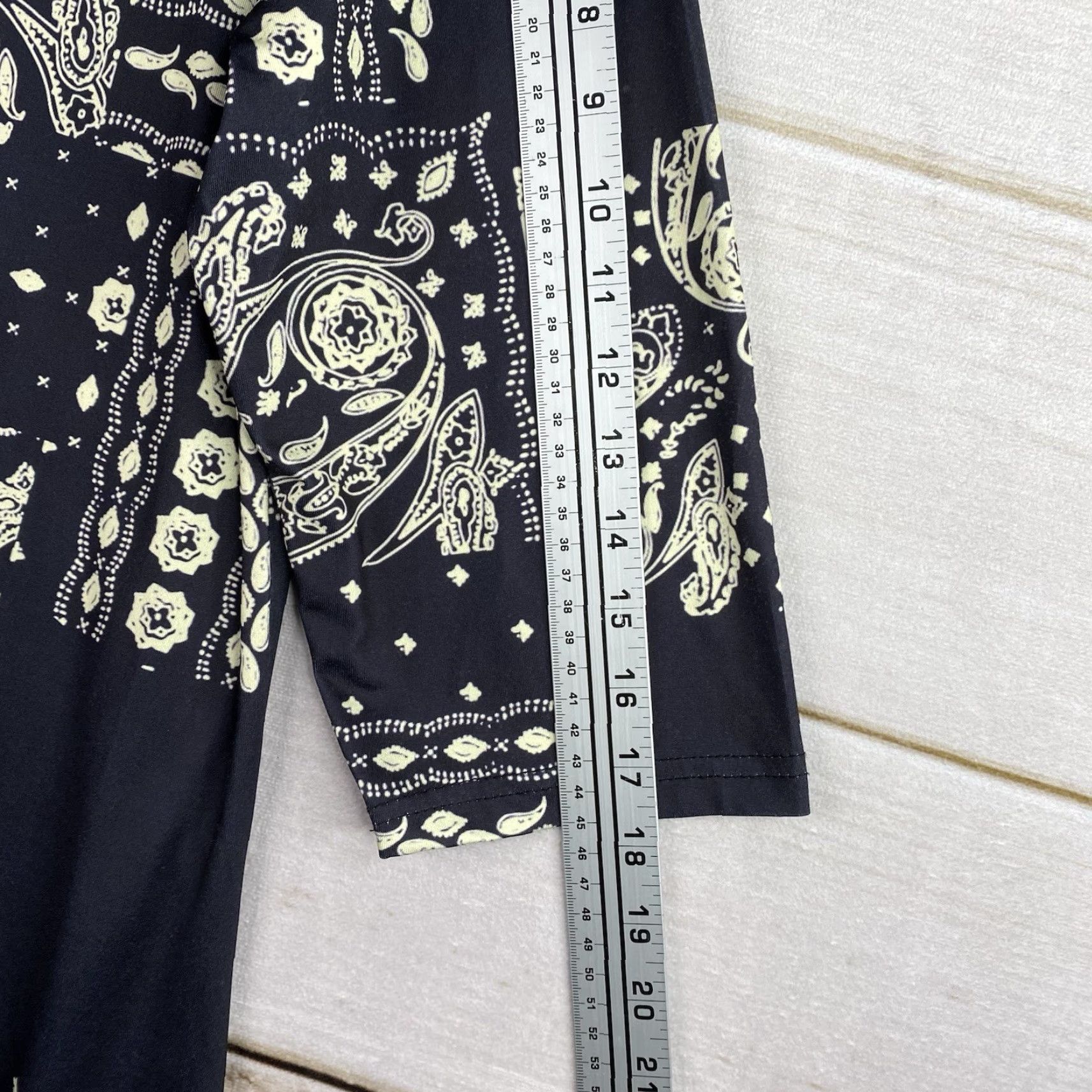 Vintage Lily By Firmiana Tunic Top Womens 1X Black Paisley Patchwork Asymmetrical Jersey Shirt Adult Plus 1X Black Geometric 3/4 Sleeve Size XL / US 12-14 / IT 48-50 - 5 Thumbnail