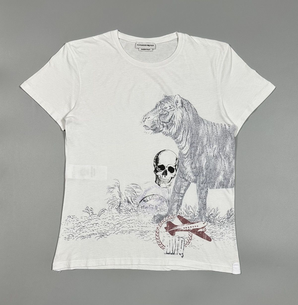 Alexander Mcqueen Tiger And Skull White T-Shirt