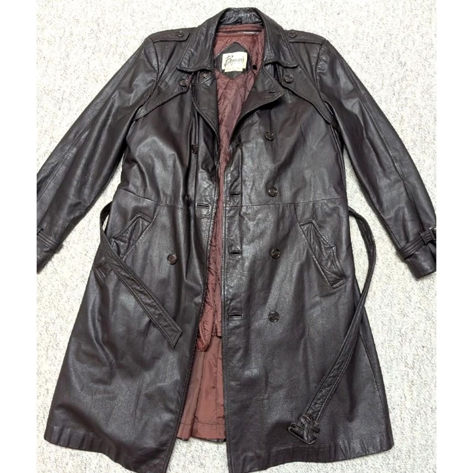 Vintage VINTAGE Berman's TRENCH COAT red-brown leather 44 L 1970s sherlock Mens Size US L / EU 52-54 / 3 - 3 Thumbnail