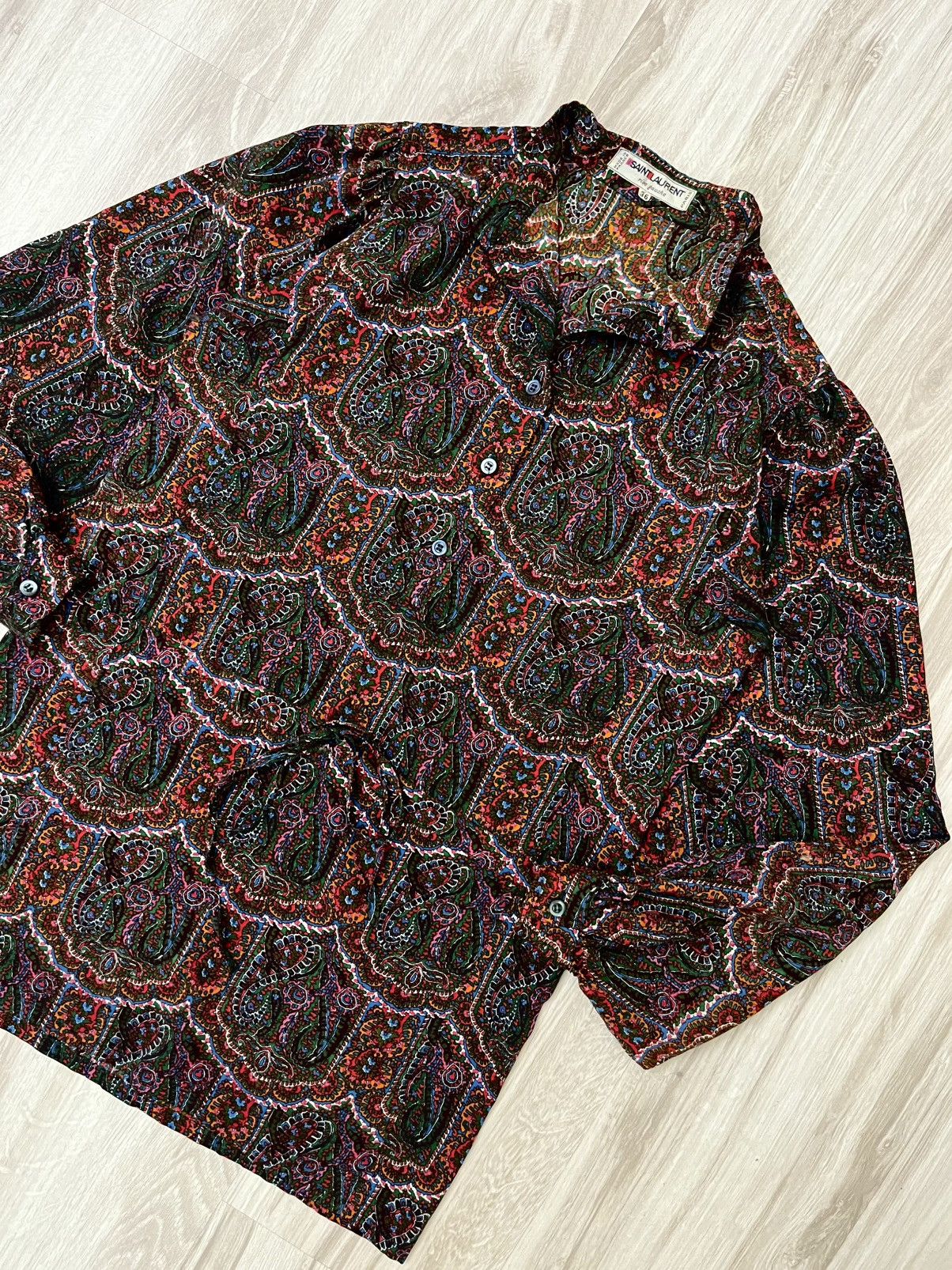 Vintage YSL Paisley Wool Shirt French Designer 1980s Rare