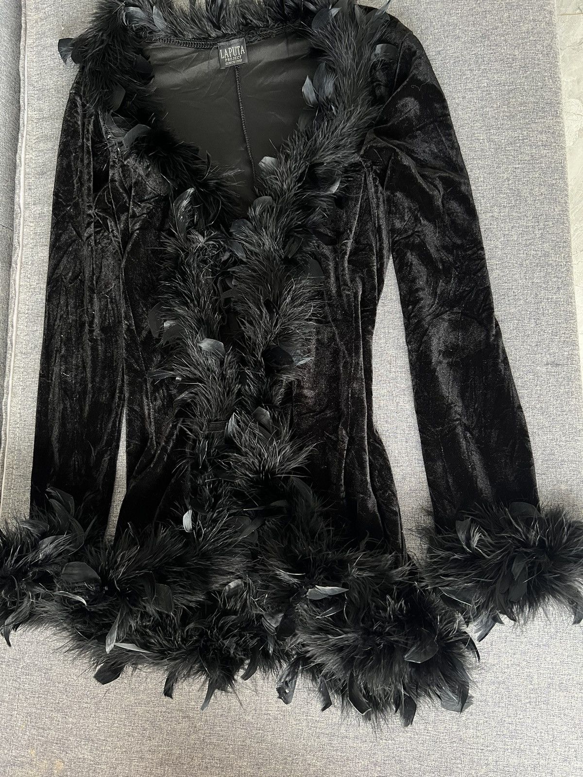 Ann Demeulemeester RARE velvet feather trim cardigan 🪶 Size M / US 6-8 / IT 42-44 - 4 Thumbnail