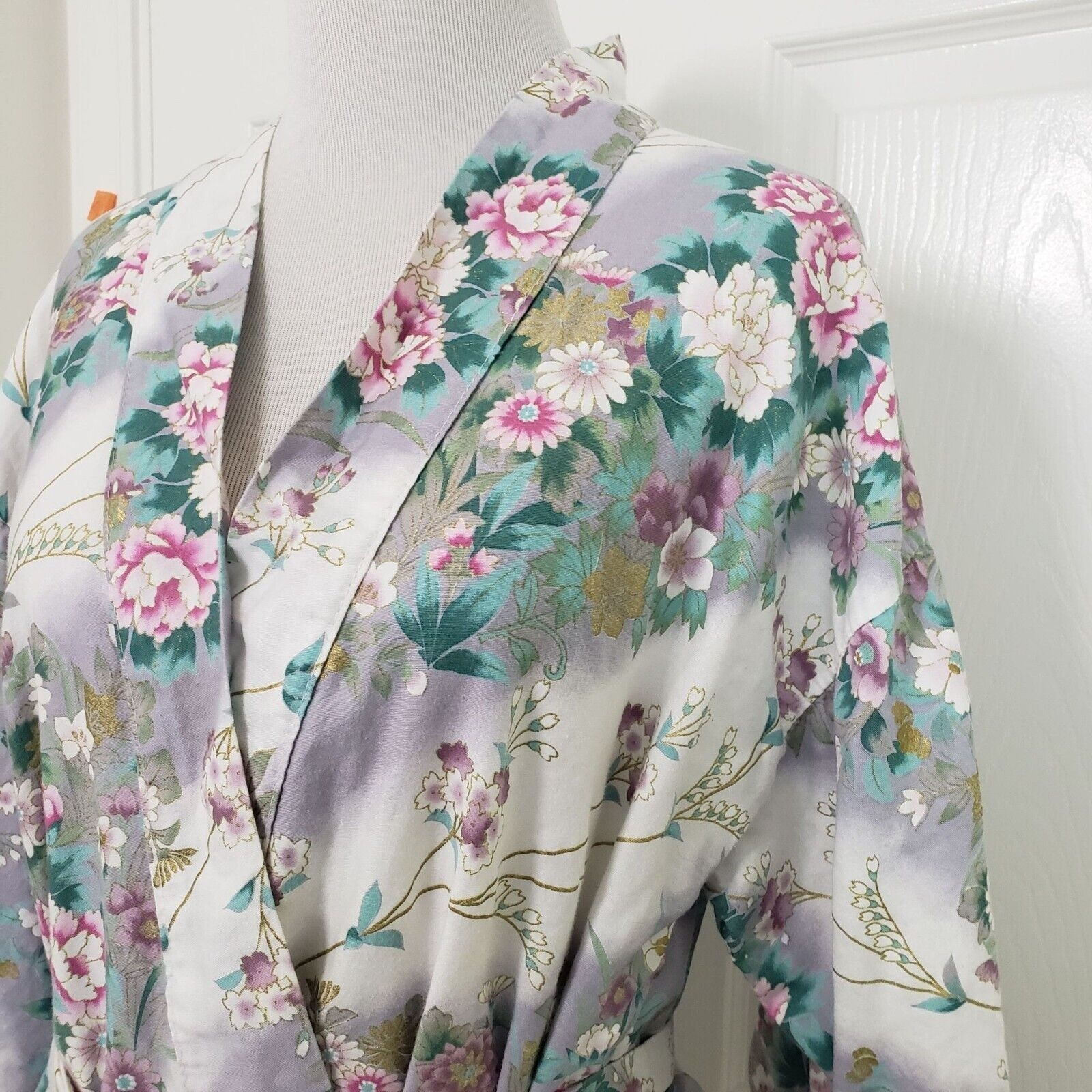 Designer Japanese Floral Robe Womens Size Medium Kimono Cotton Belted Size M / US 6-8 / IT 42-44 - 2 Thumbnail