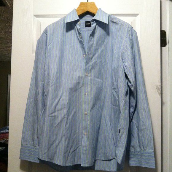 Hugo Boss HUGO BOSS MEN'S BLUE 100%COTTON CASUAL SHIRT SIZE: L Size US L / EU 52-54 / 3 - 4 Thumbnail