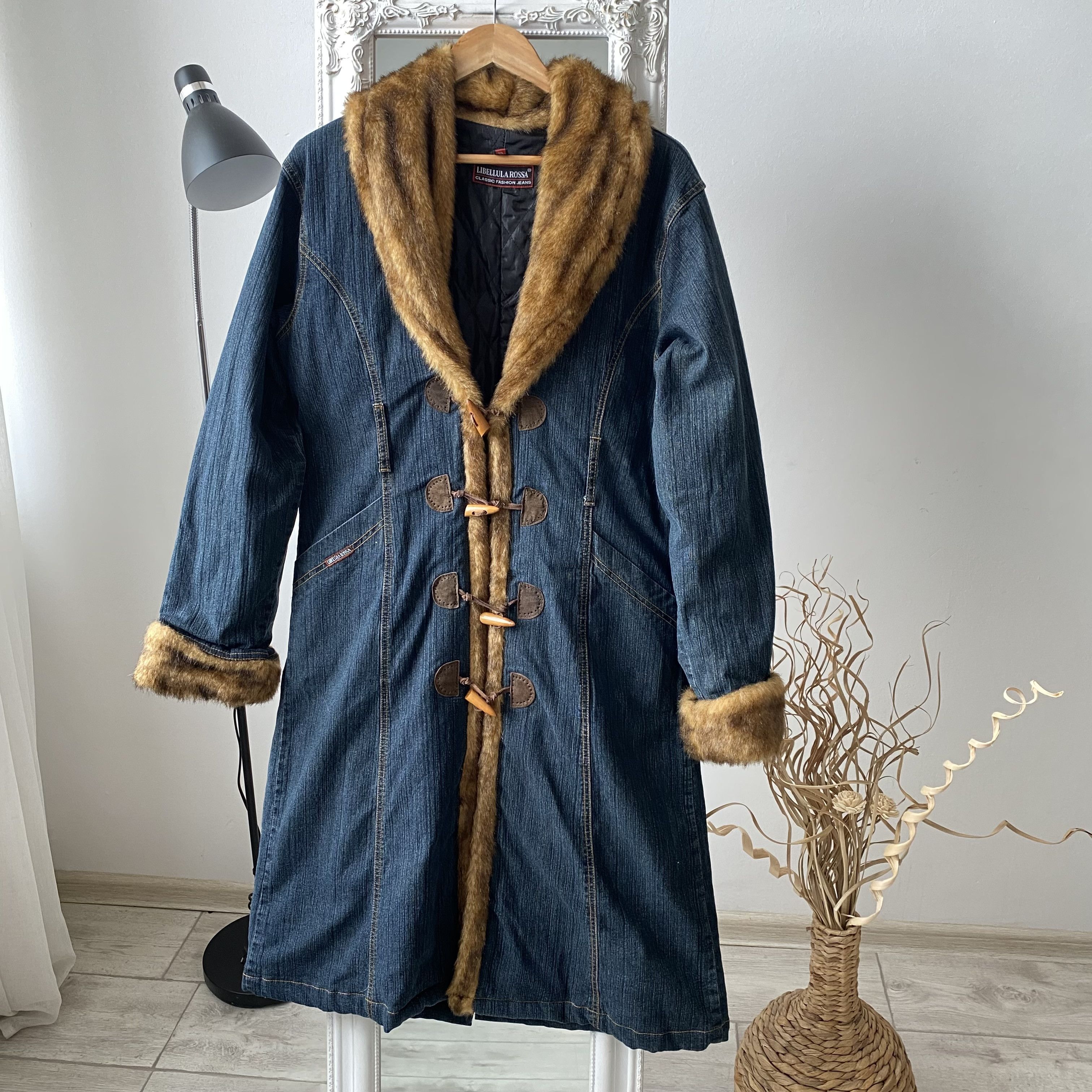 If Six Was Nine Vintage 90s Denim Faux fur coat Afgan Penny Lane Grunge Size L / US 10 / IT 46 - 1 Thumbnail